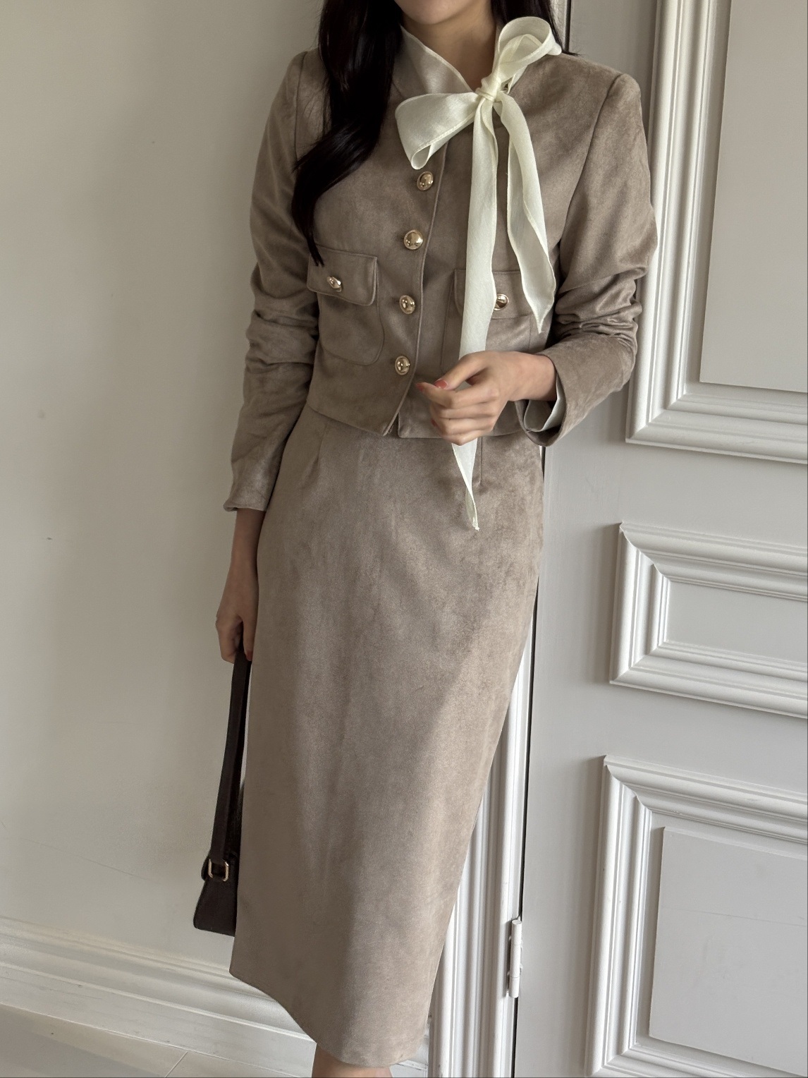 スエード調ラウンドネックポケット肩パッドジャケット | 詳細画像8