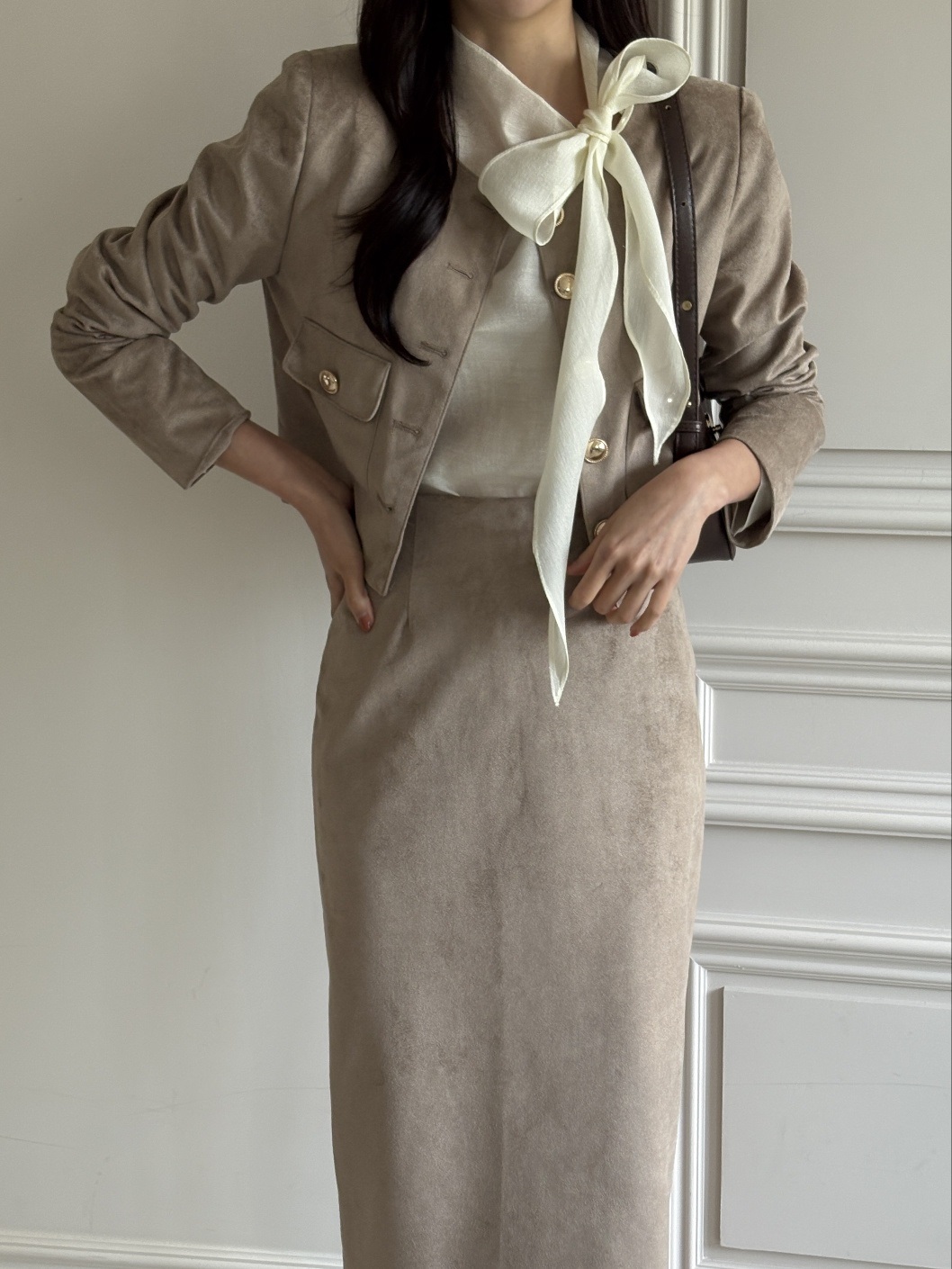 スエード調ラウンドネックポケット肩パッドジャケット | 詳細画像11