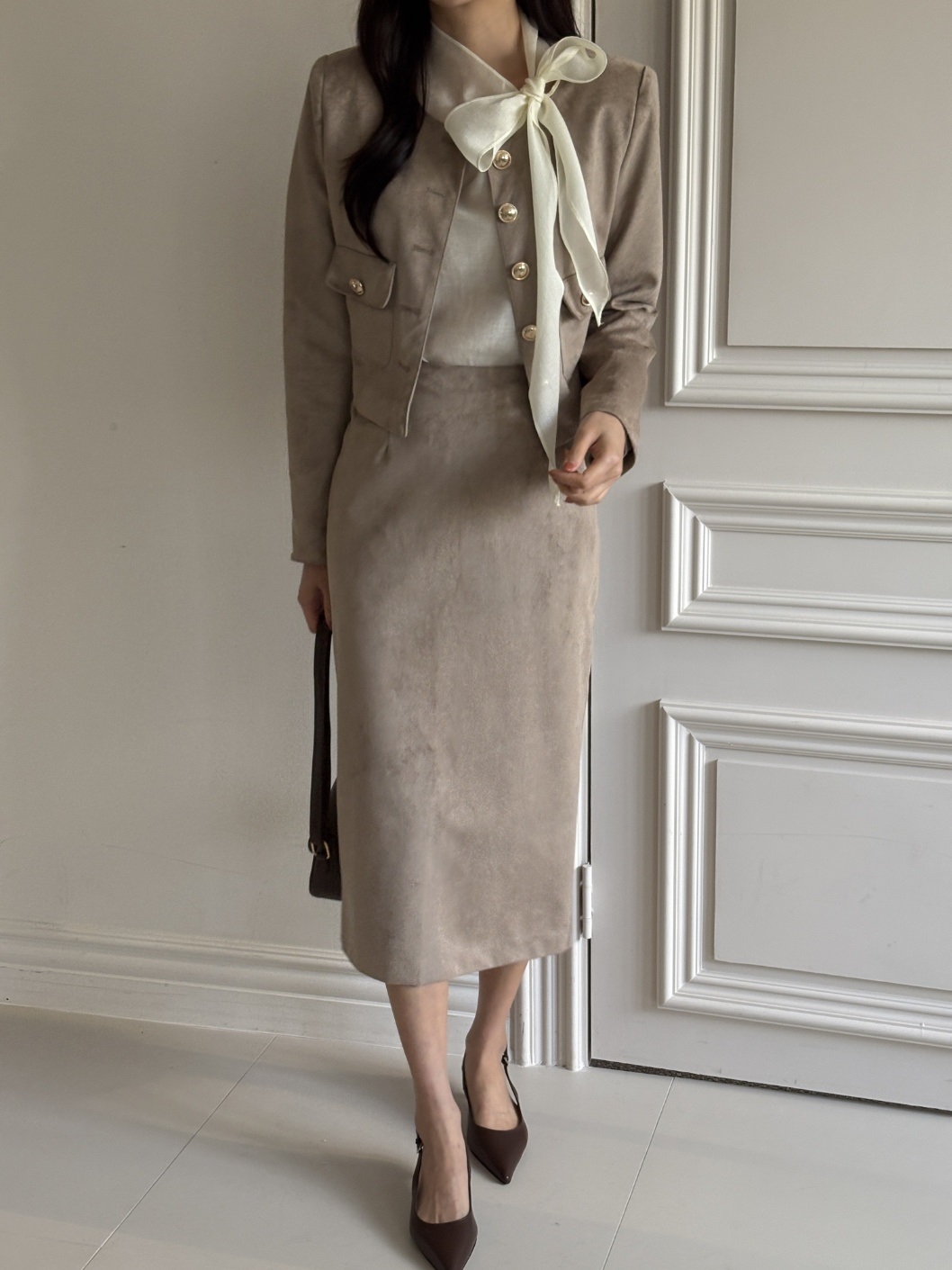 スエード調ラウンドネックポケット肩パッドジャケット | 詳細画像13