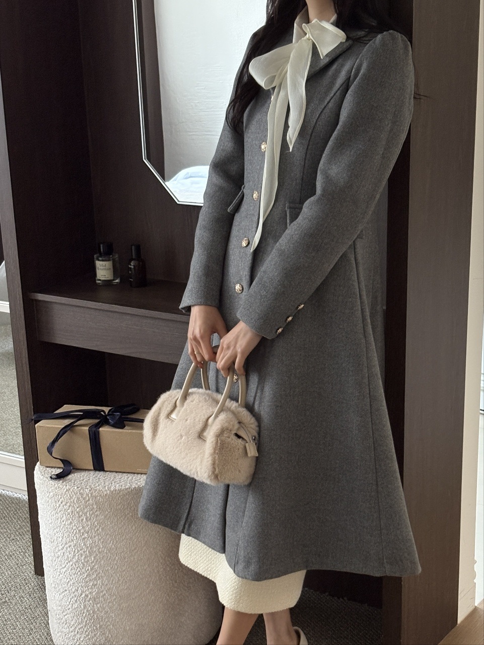 キルティングカラーゴールドボタンAラインコート | 詳細画像2