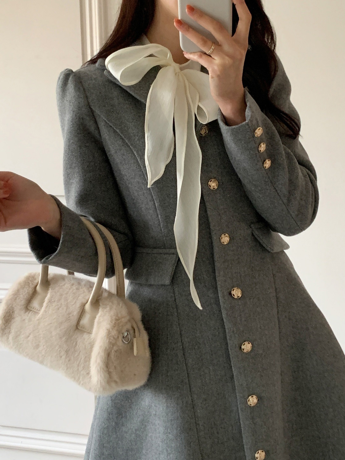 キルティングカラーゴールドボタンAラインコート | 詳細画像3