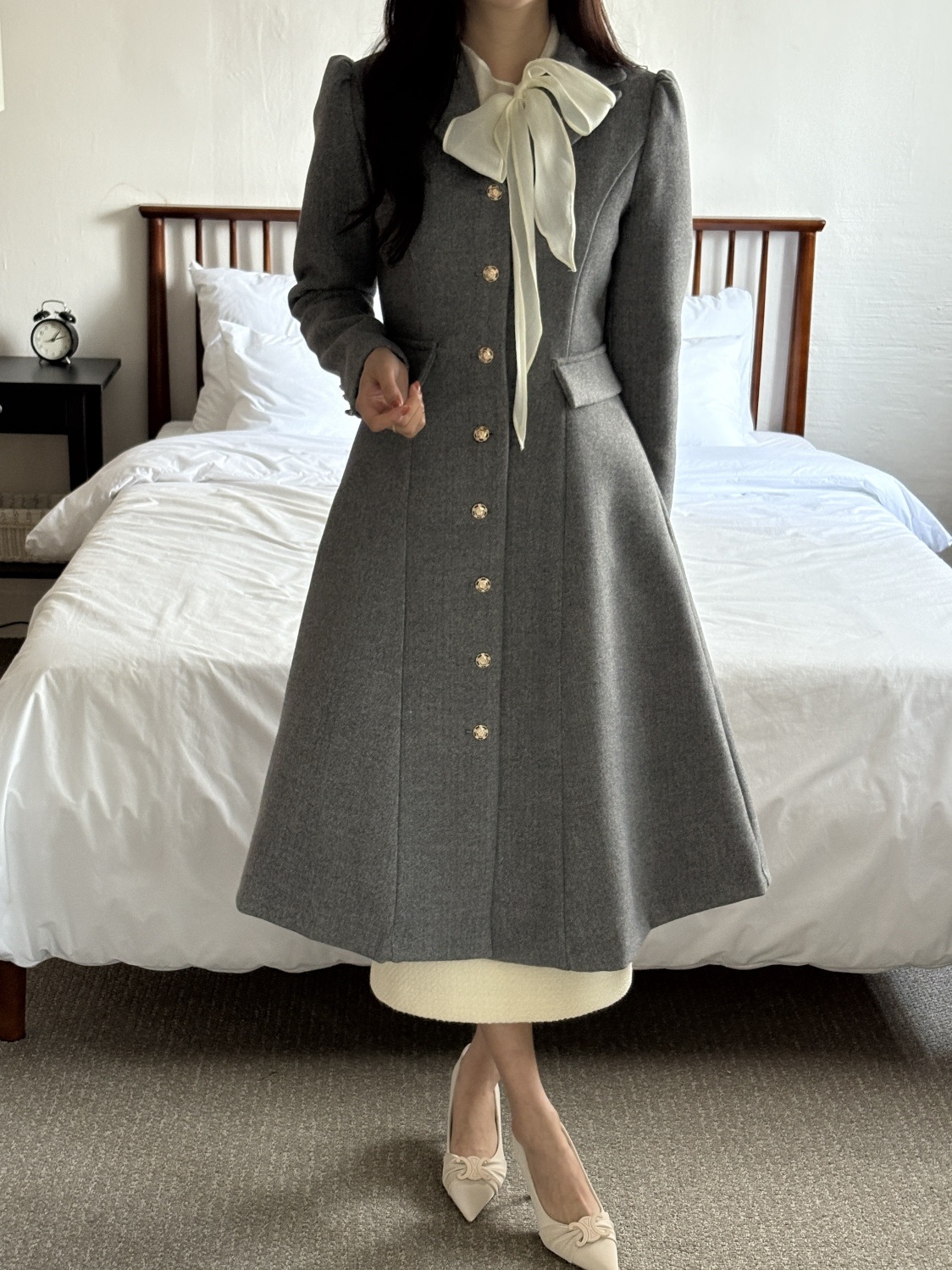 キルティングカラーゴールドボタンAラインコート | 詳細画像4