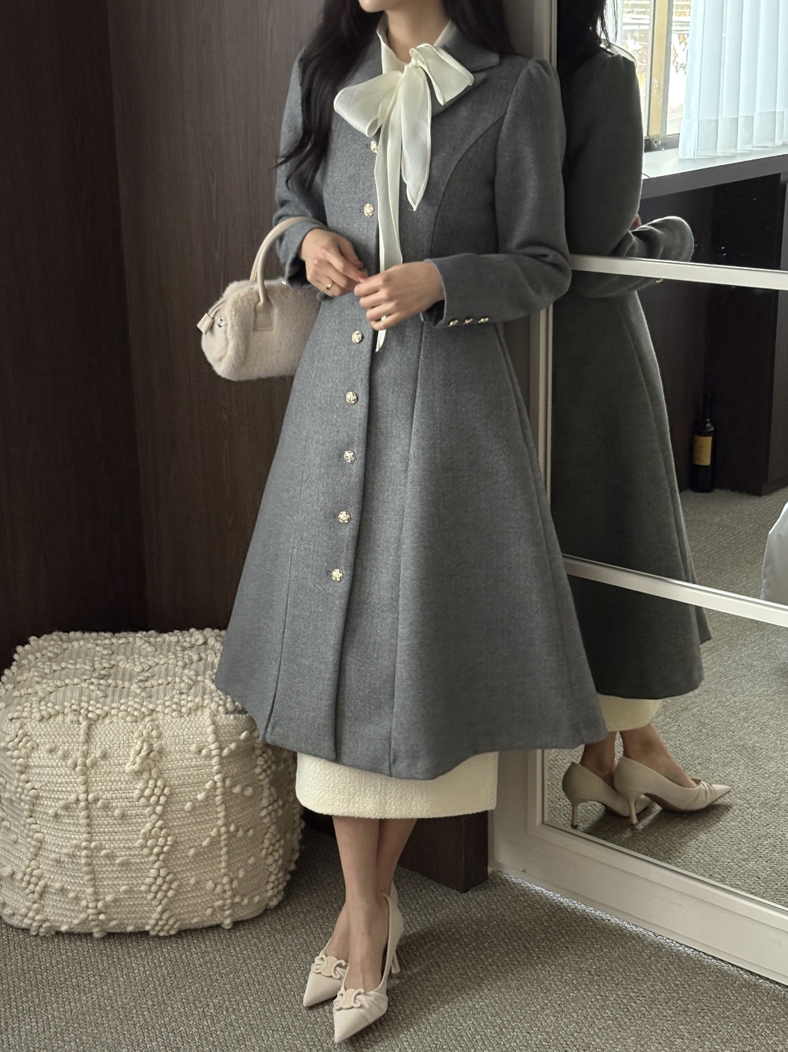 キルティングカラーゴールドボタンAラインコート | 詳細画像5