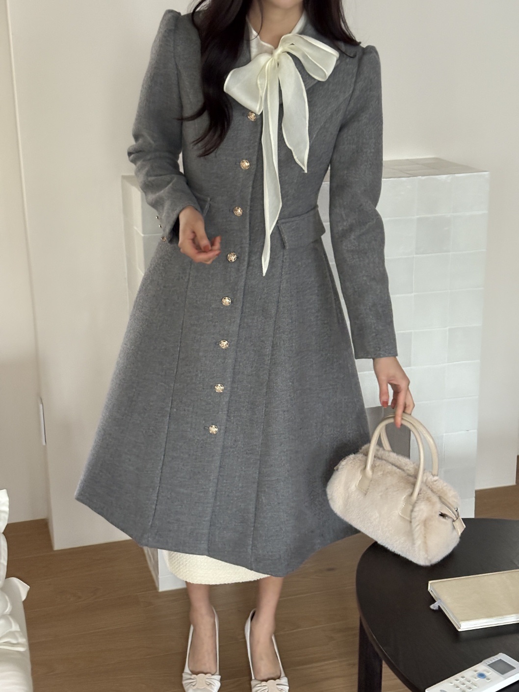 キルティングカラーゴールドボタンAラインコート | 詳細画像9