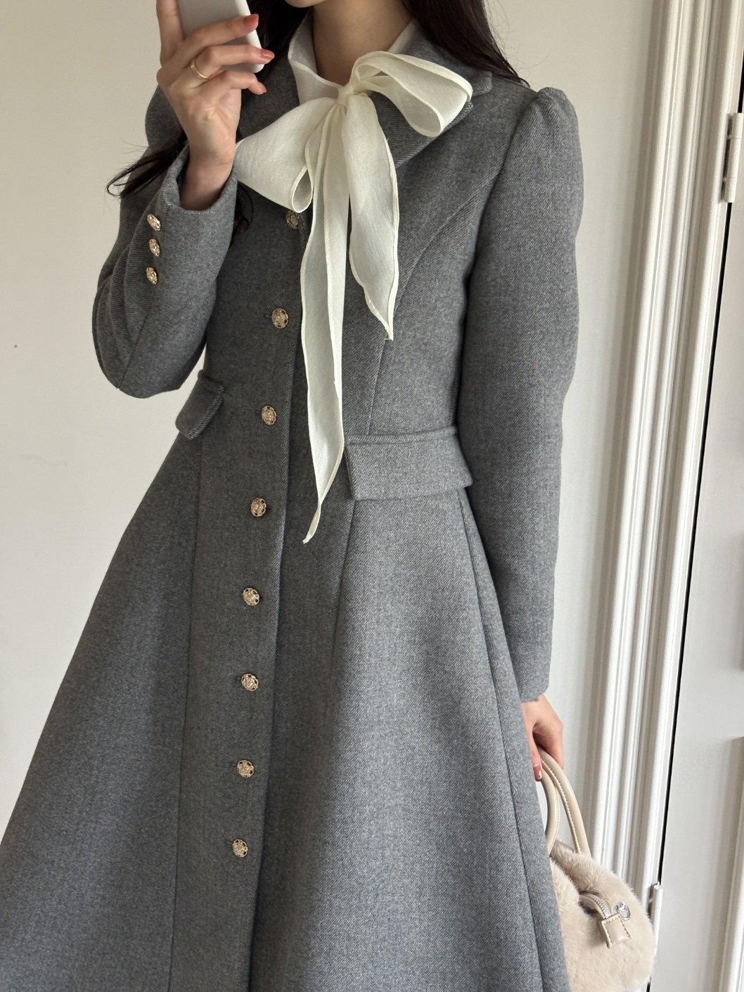 キルティングカラーゴールドボタンAラインコート | 詳細画像13