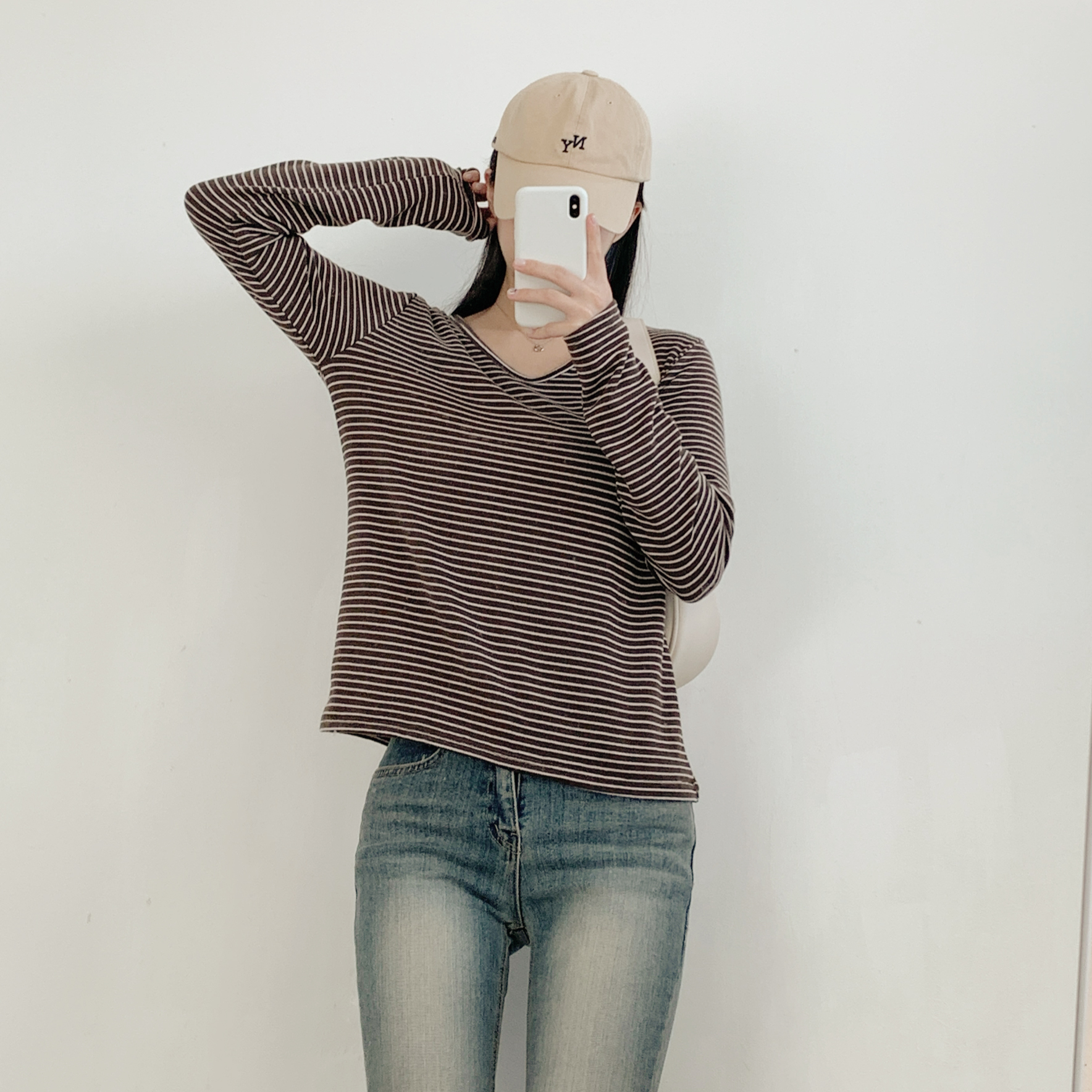 裏起毛VネックルーズボーダーTシャツ | 詳細画像18