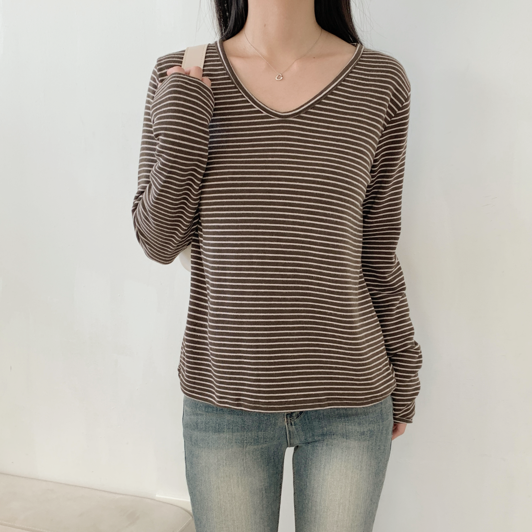 裏起毛VネックルーズボーダーTシャツ | 詳細画像17