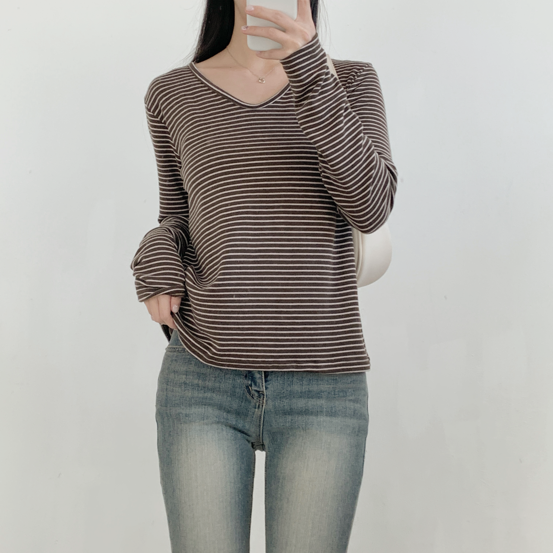 裏起毛VネックルーズボーダーTシャツ | 詳細画像19