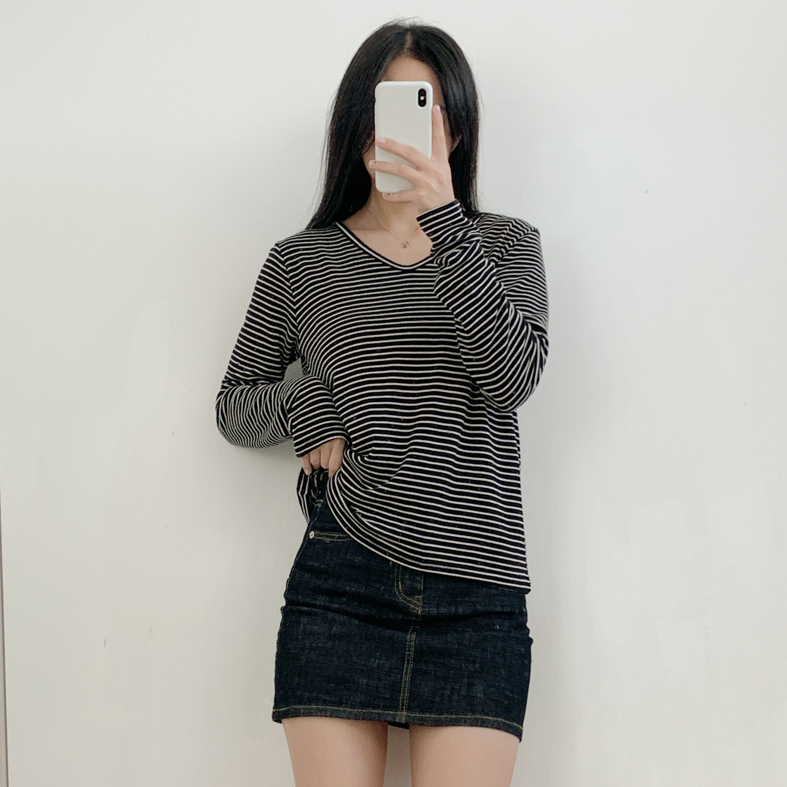 裏起毛VネックルーズボーダーTシャツ | 詳細画像9