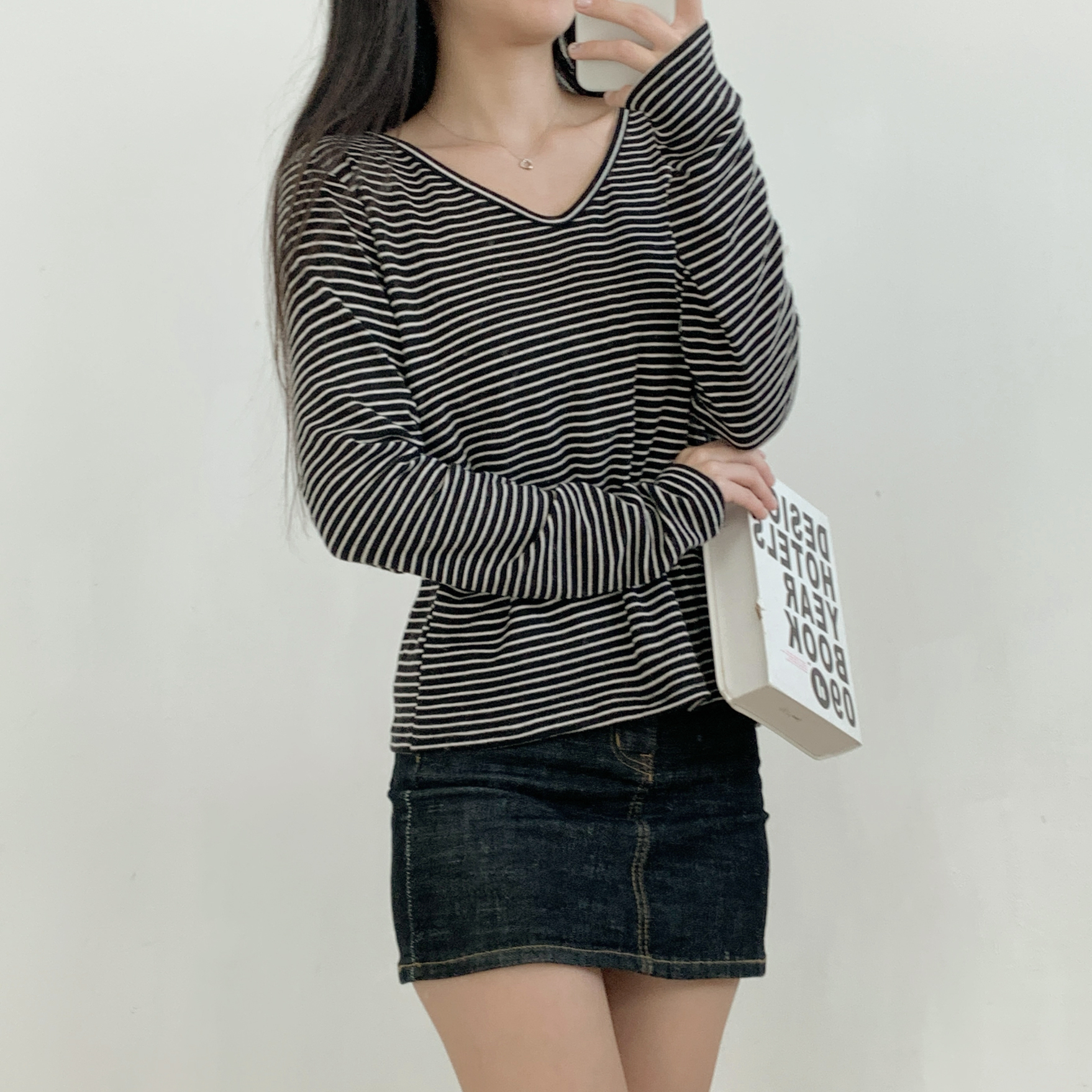 裏起毛VネックルーズボーダーTシャツ | 詳細画像12