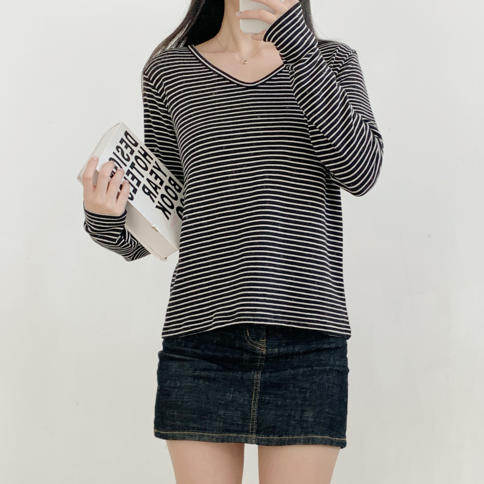 裏起毛VネックルーズボーダーTシャツ | 詳細画像11