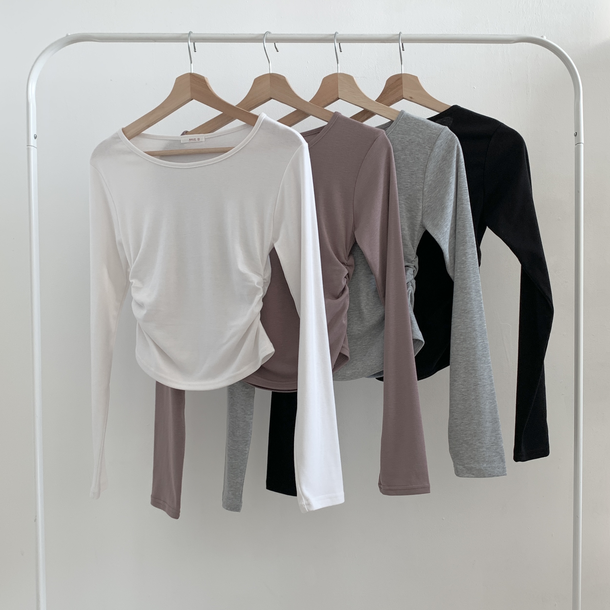 裏起毛Uネックシャーリングクロップドスリム無地Tシャツ | 詳細画像3