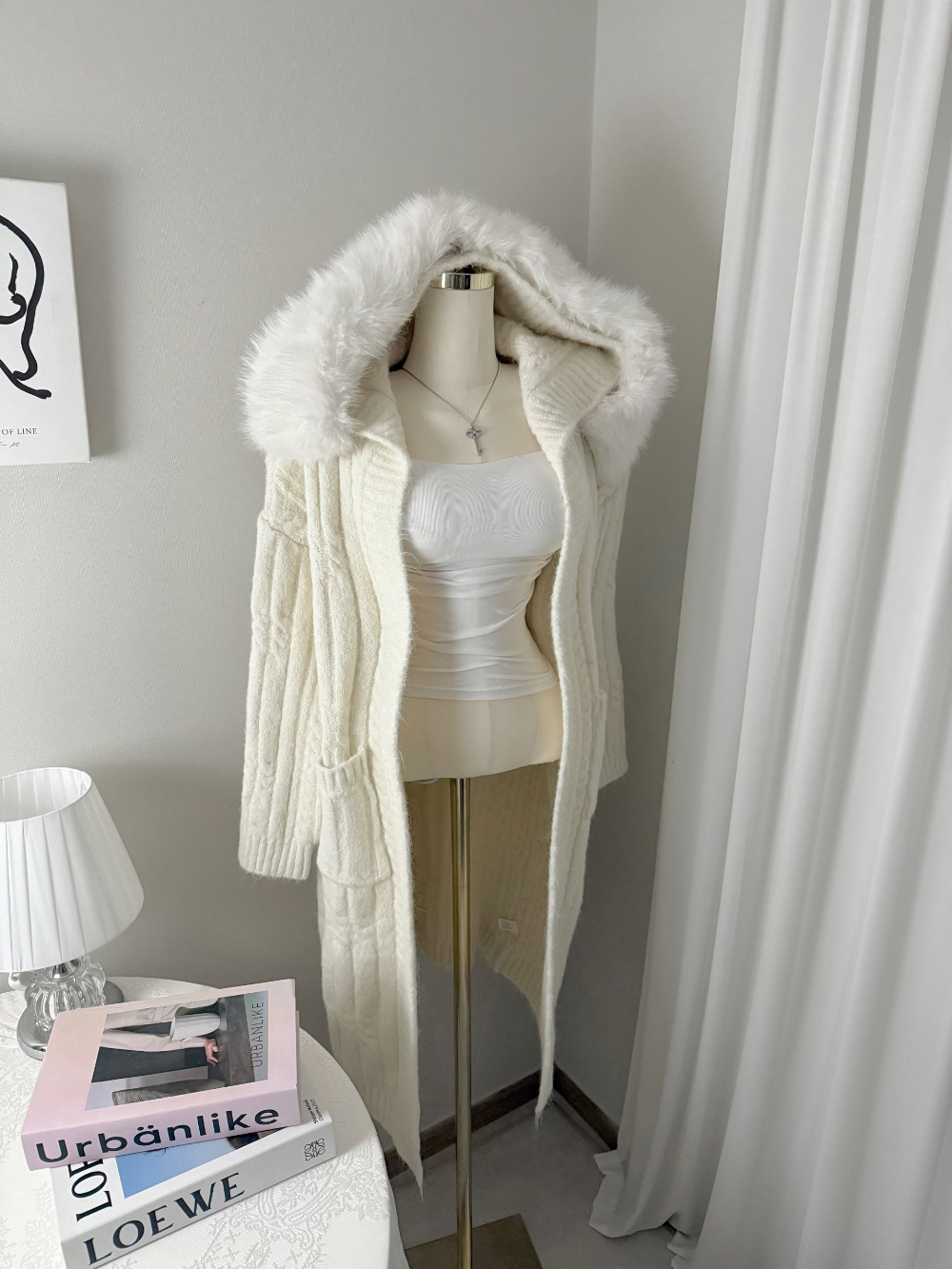 ニットエコファーフードロングルーズカーディガンファーセット | 詳細画像10