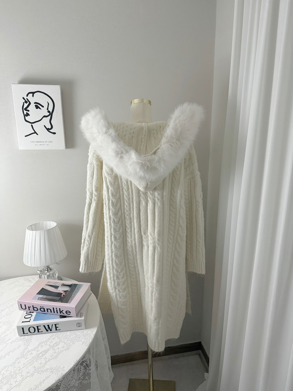 ニットエコファーフードロングルーズカーディガンファーセット | 詳細画像11