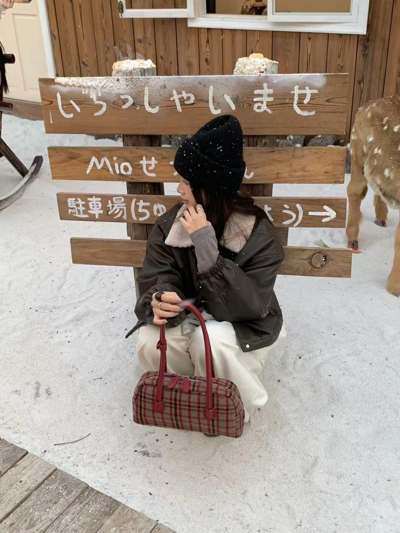 レザー調ジップアップチェックトートバッグ | 詳細画像4