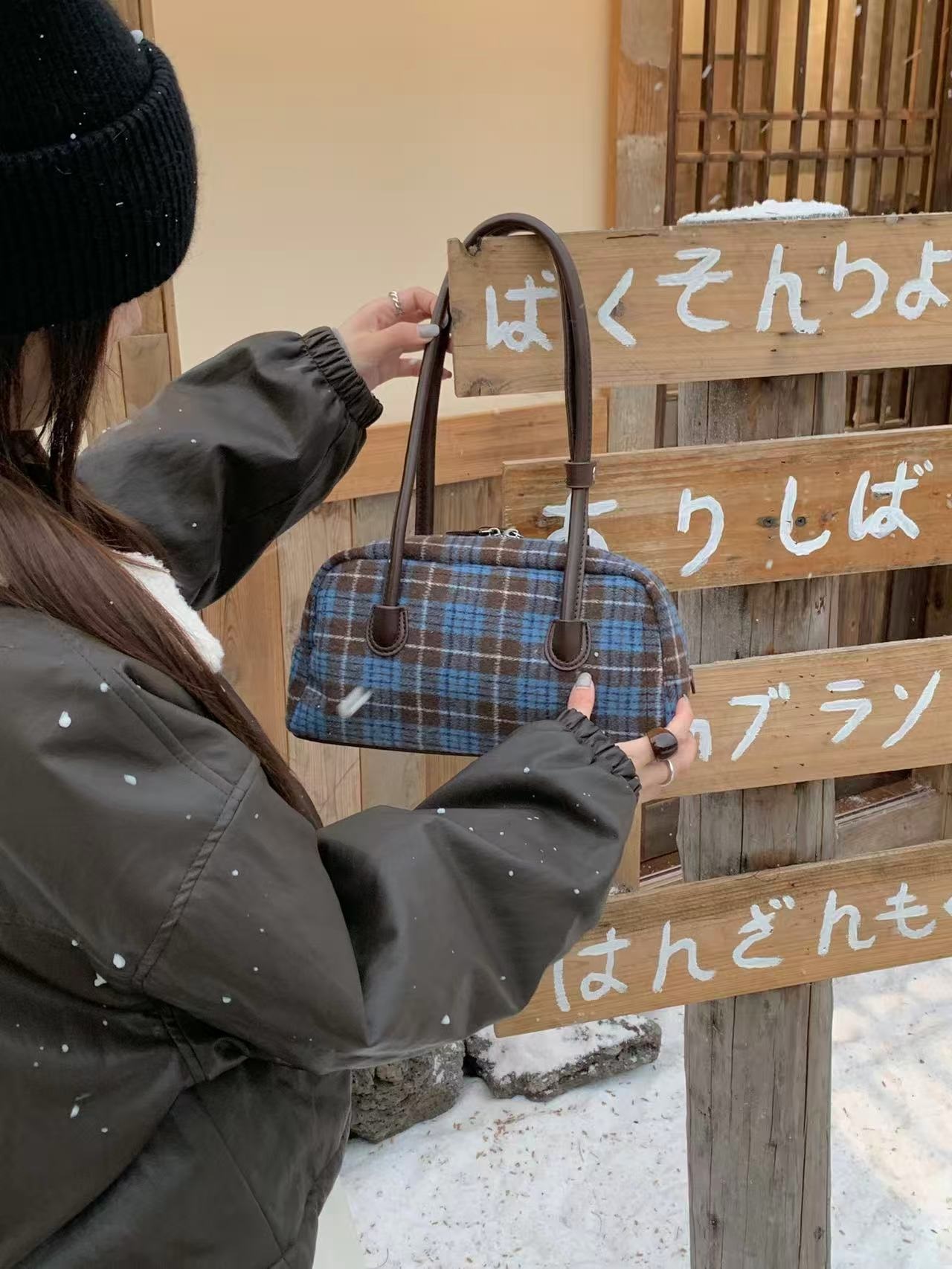 レザー調ジップアップチェックトートバッグ | 詳細画像6