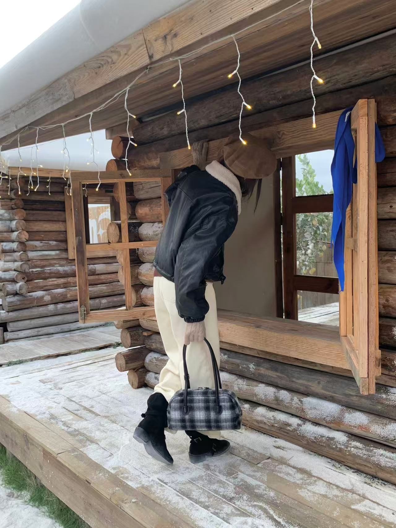 レザー調ジップアップチェックトートバッグ | 詳細画像9