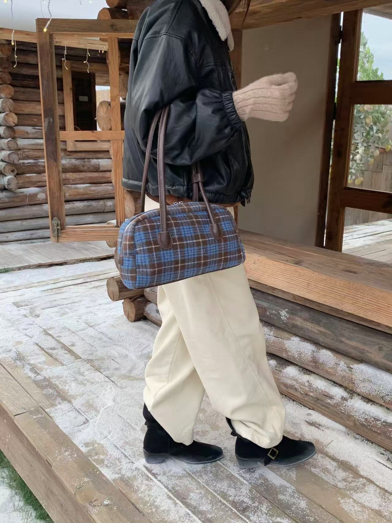 レザー調ジップアップチェックトートバッグ | 詳細画像10