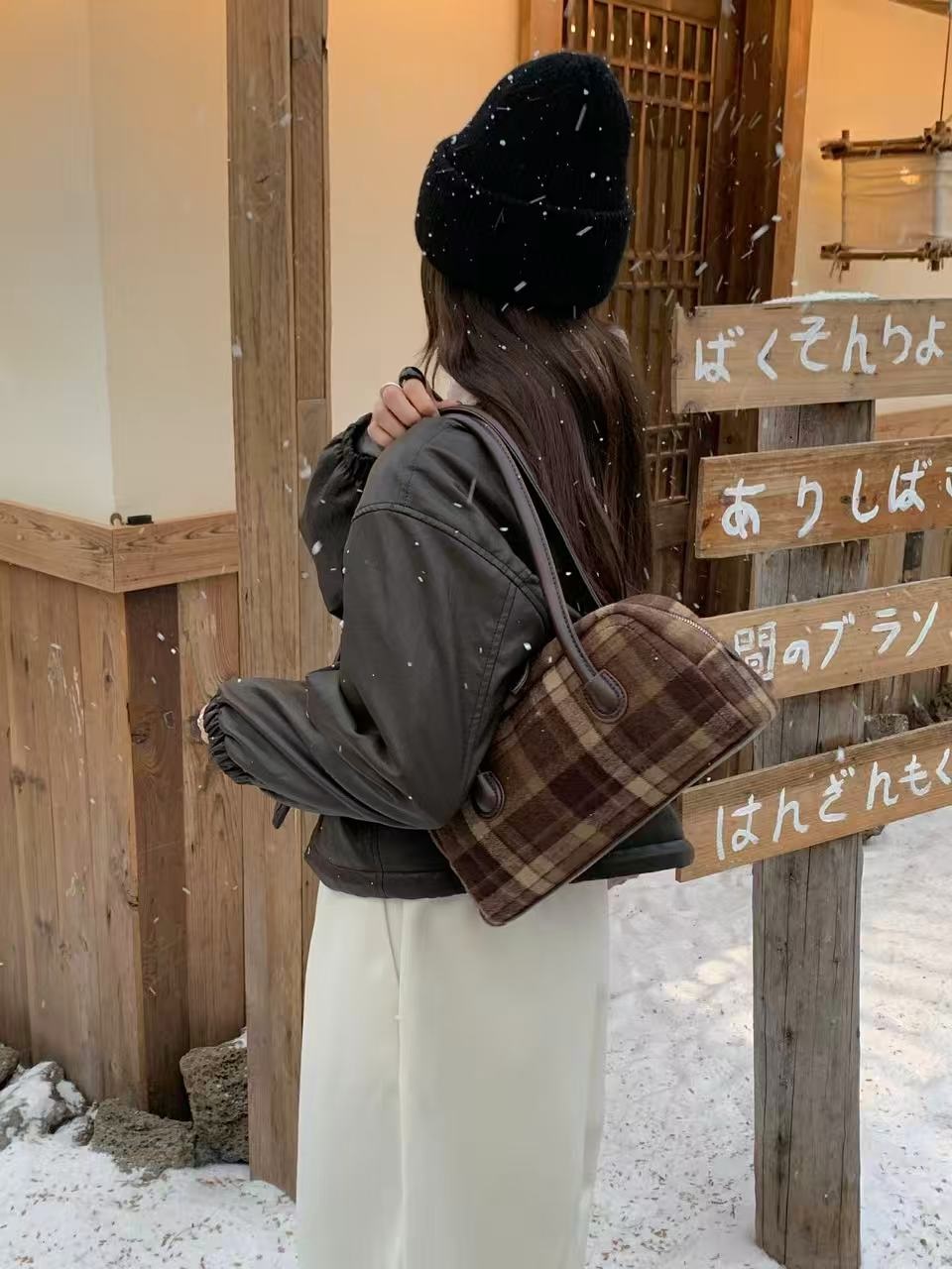 レザー調ジップアップチェックトートバッグ | 詳細画像11