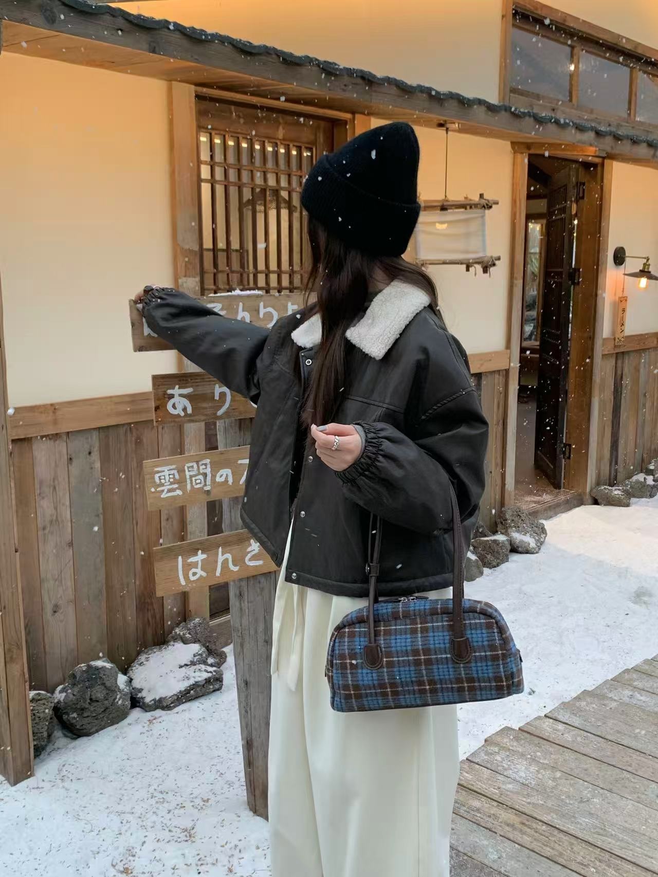 レザー調ジップアップチェックトートバッグ | 詳細画像12