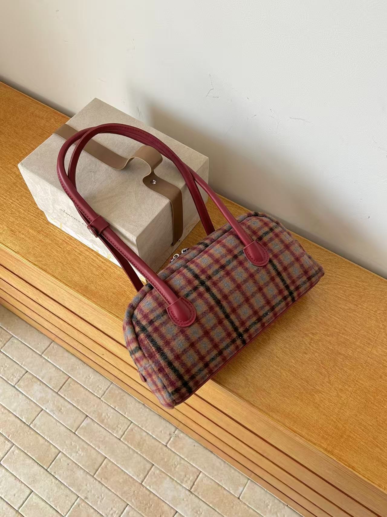 レザー調ジップアップチェックトートバッグ | 詳細画像18