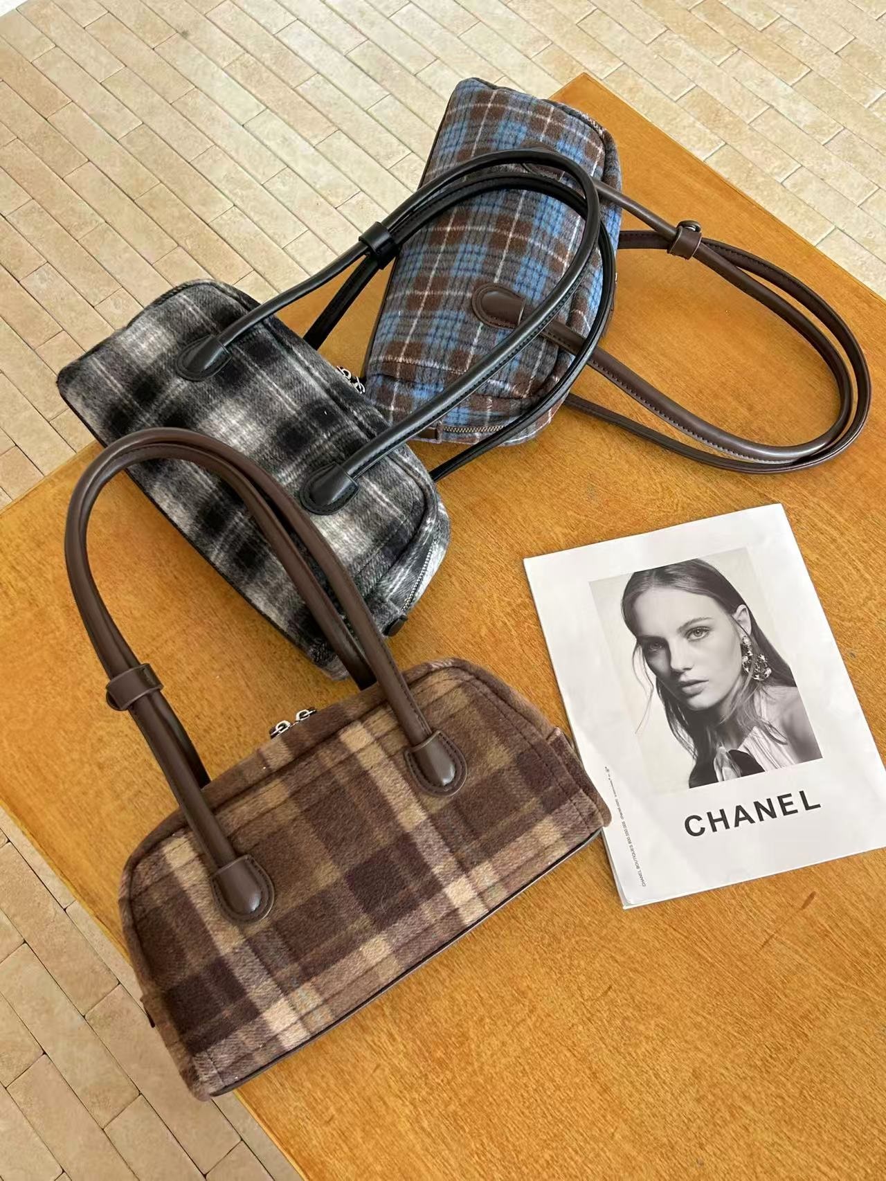 レザー調ジップアップチェックトートバッグ | 詳細画像20