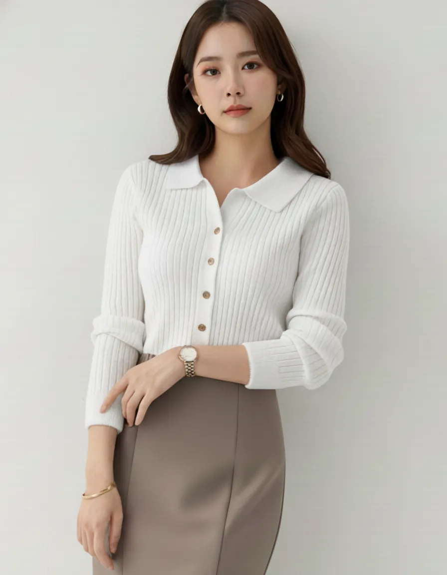 ニットボタン長袖カーディガン | 詳細画像1