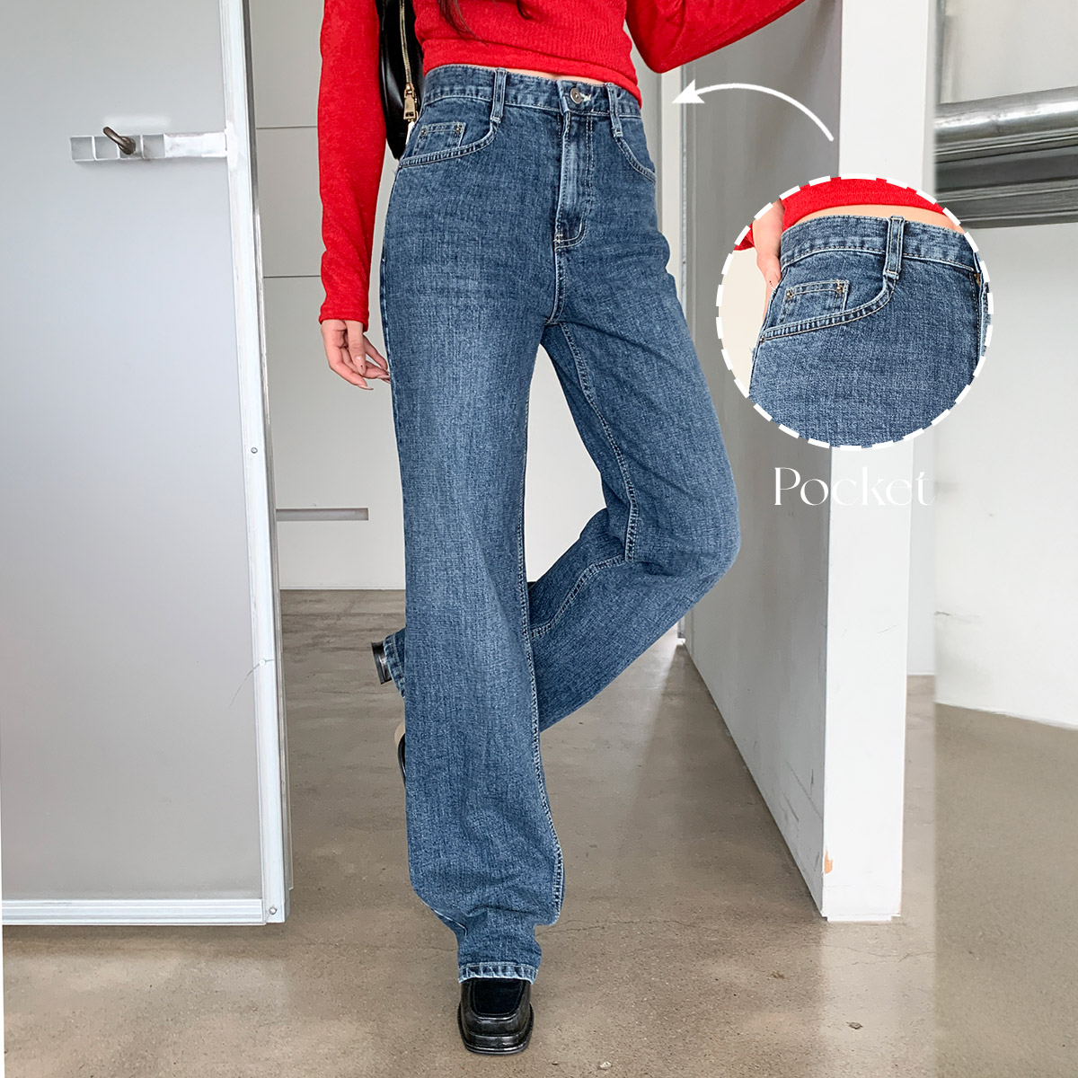 ウォッシングストレートビンテージデニムパンツ | レディース