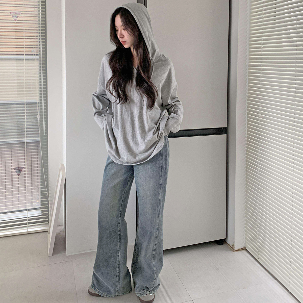 良好　DAISY LIN パーカー　ボンディング風　グレー　40サイズ コットンフードスリットオーバーサイズボクシールーズ長袖パーカー