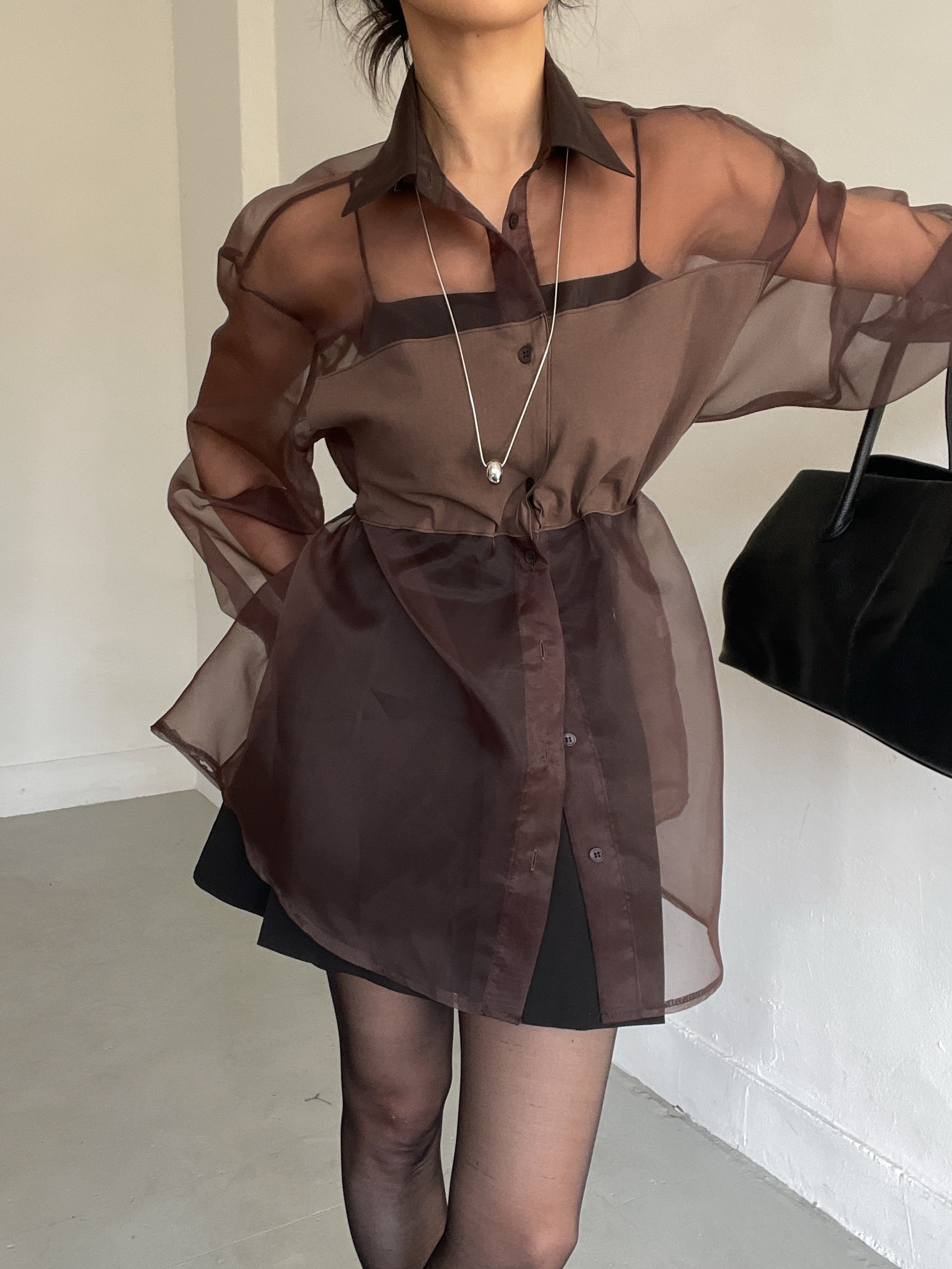 オーガンジーシースルーカラーロングバックリボンシャツ | 詳細画像4