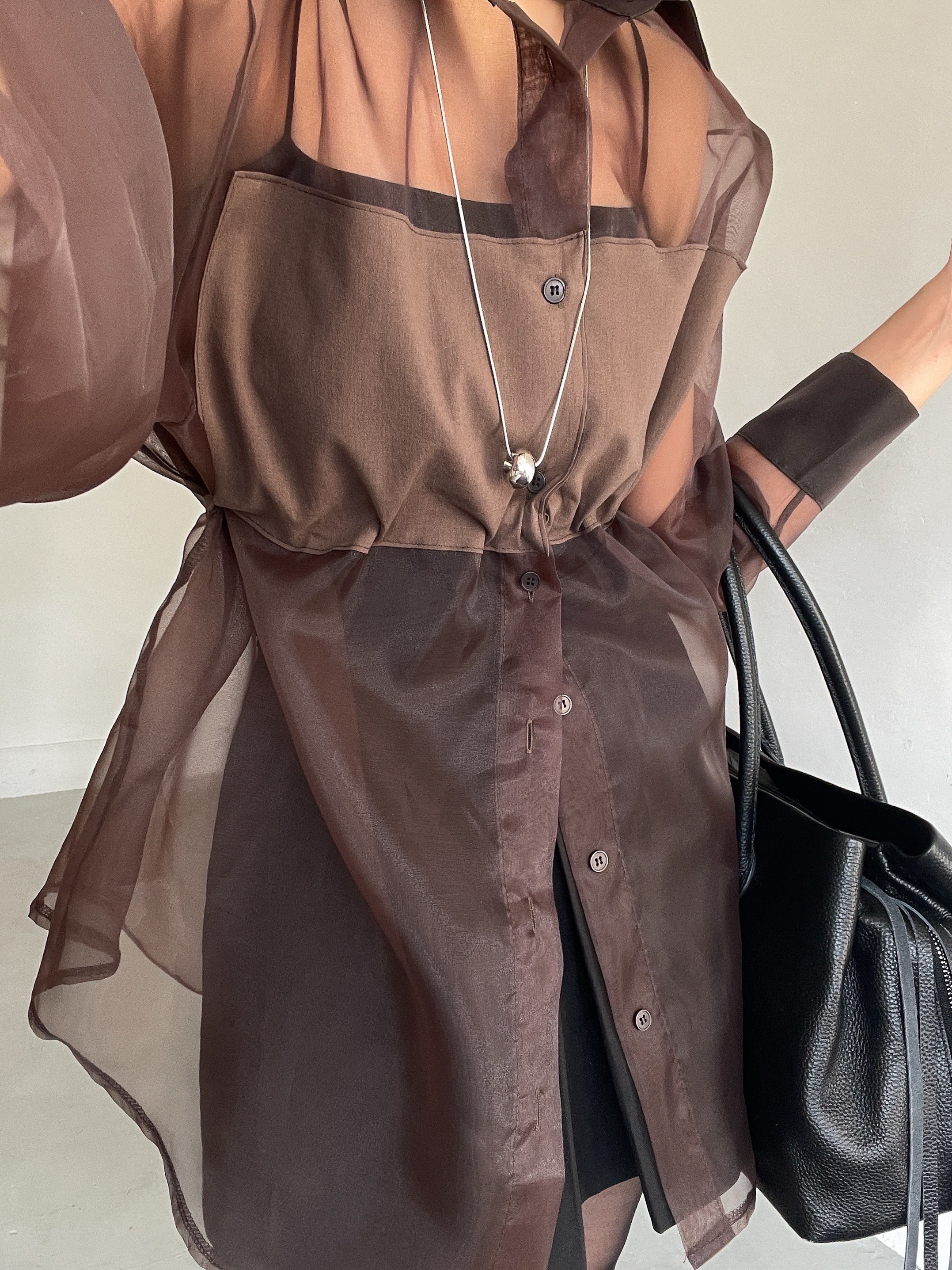 オーガンジーシースルーカラーロングバックリボンシャツ | 詳細画像6