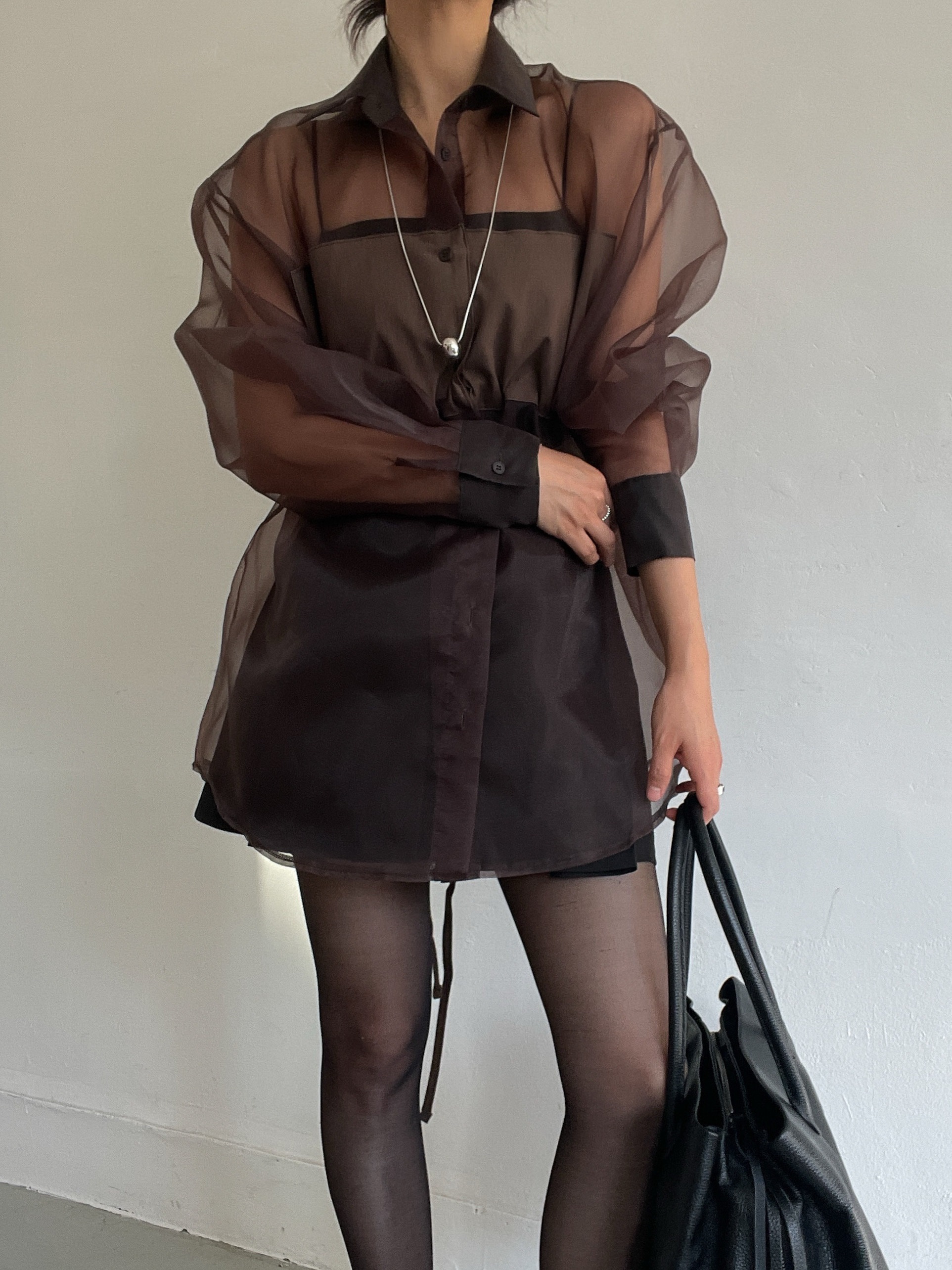 オーガンジーシースルーカラーロングバックリボンシャツ | 詳細画像2