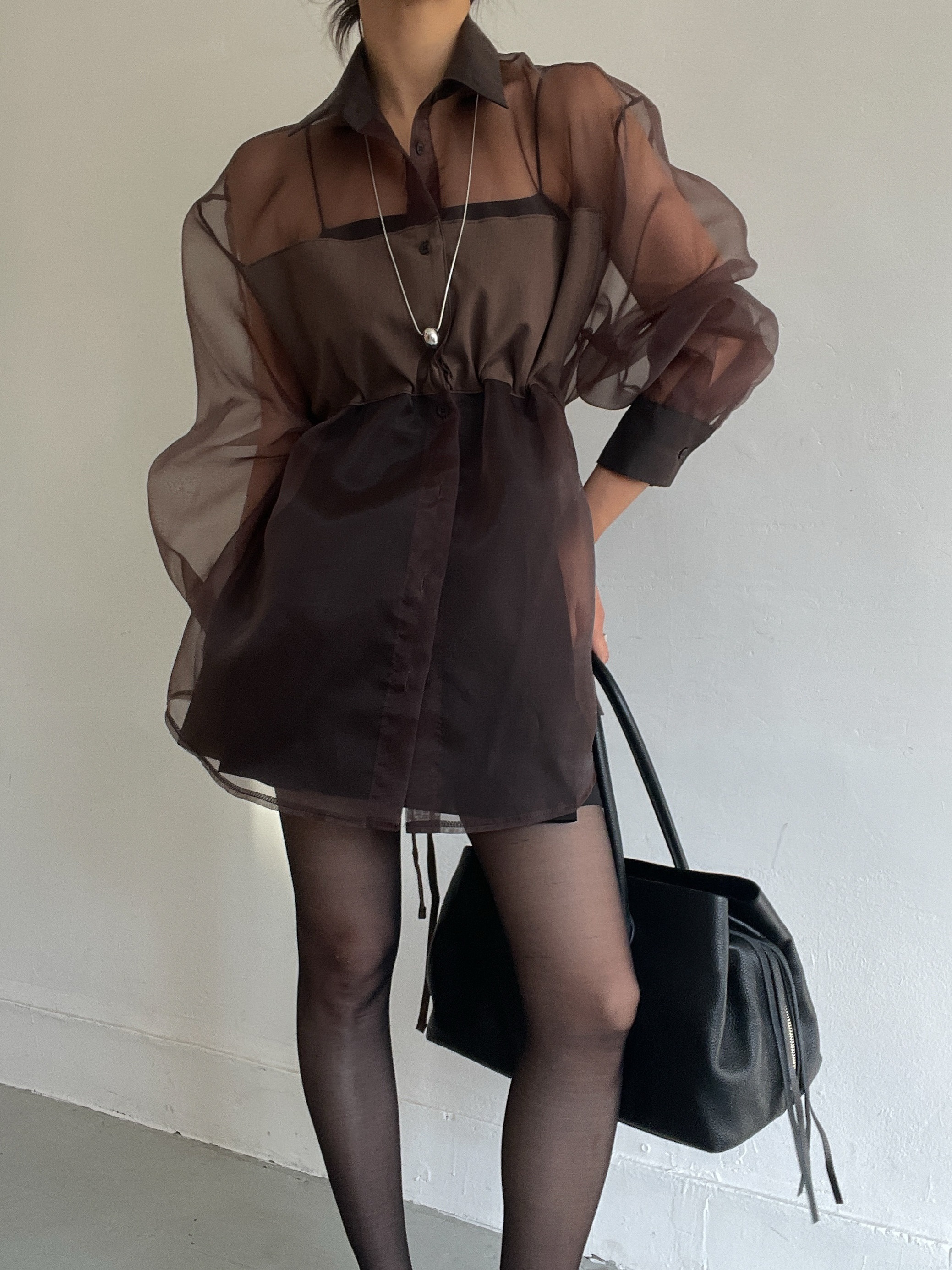 オーガンジーシースルーカラーロングバックリボンシャツ | 詳細画像8