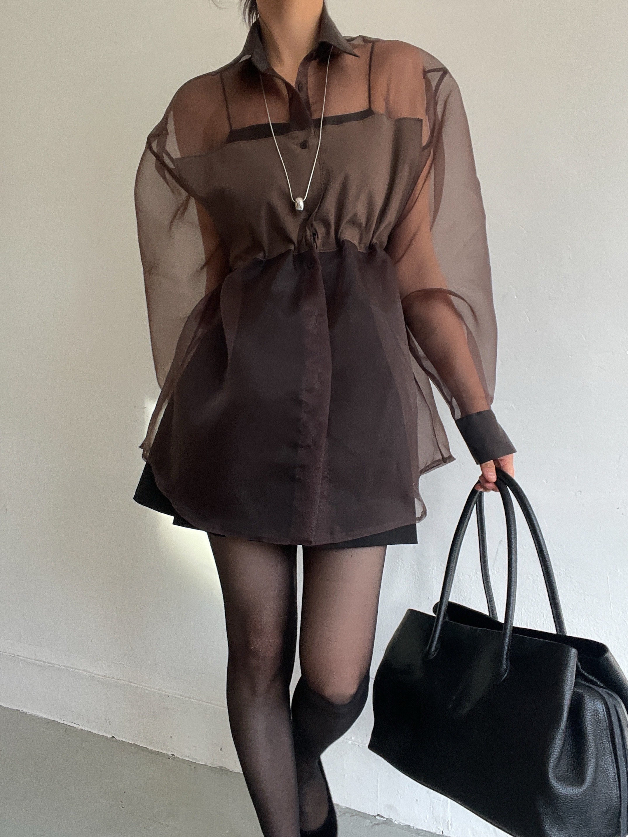 オーガンジーシースルーカラーロングバックリボンシャツ | 詳細画像9