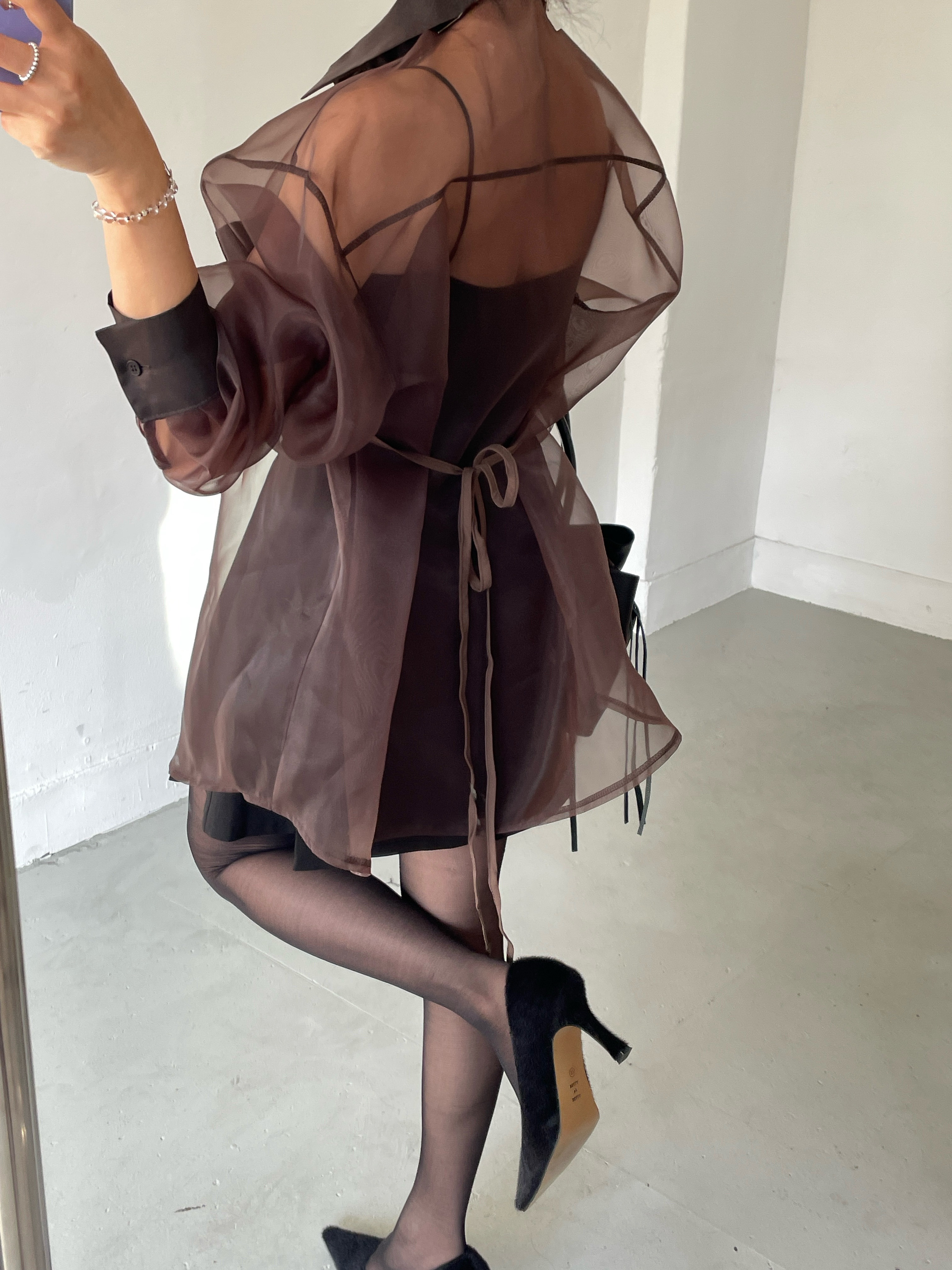 オーガンジーシースルーカラーロングバックリボンシャツ | 詳細画像11