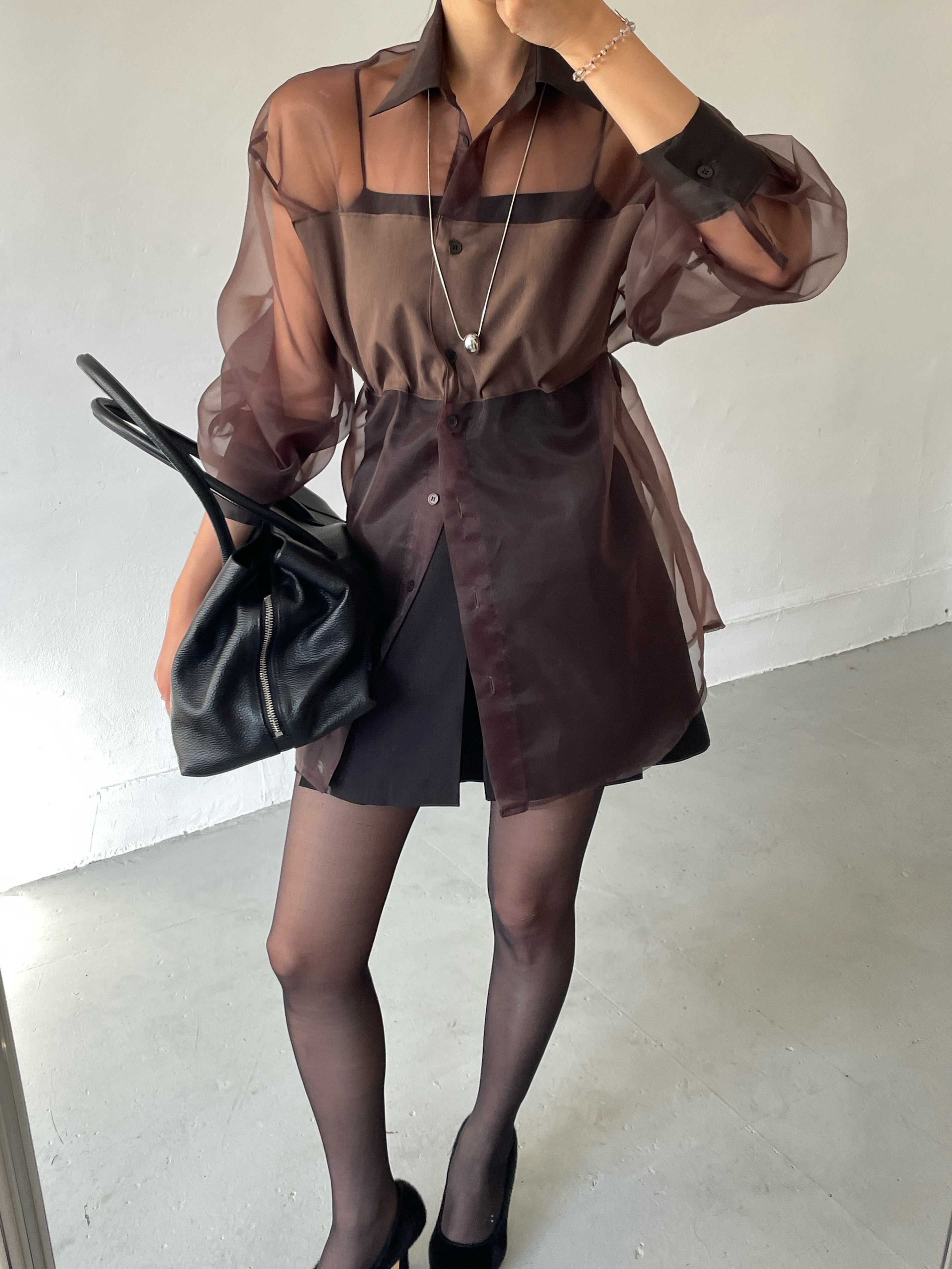 オーガンジーシースルーカラーロングバックリボンシャツ | 詳細画像10