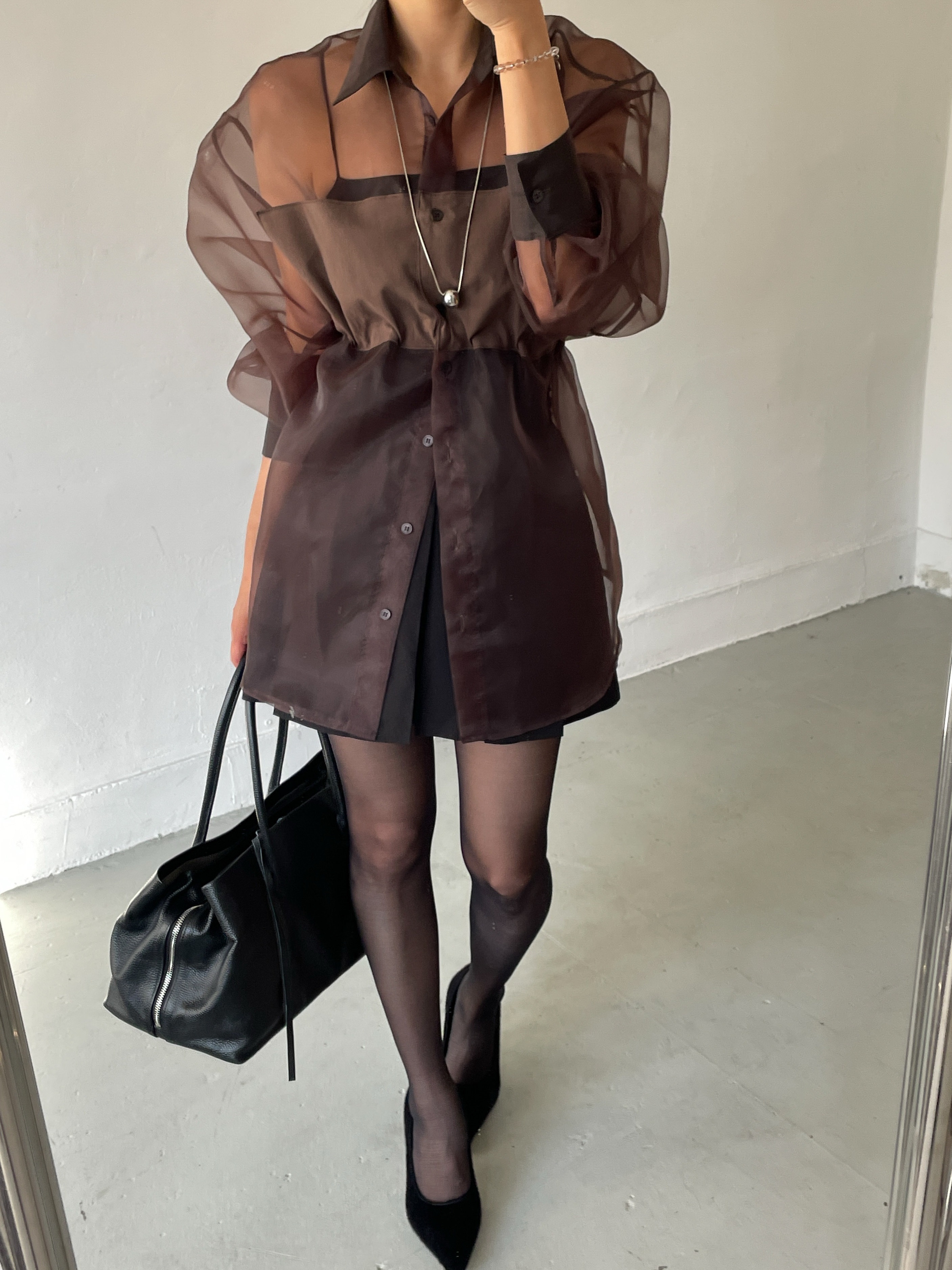 オーガンジーシースルーカラーロングバックリボンシャツ | 詳細画像12