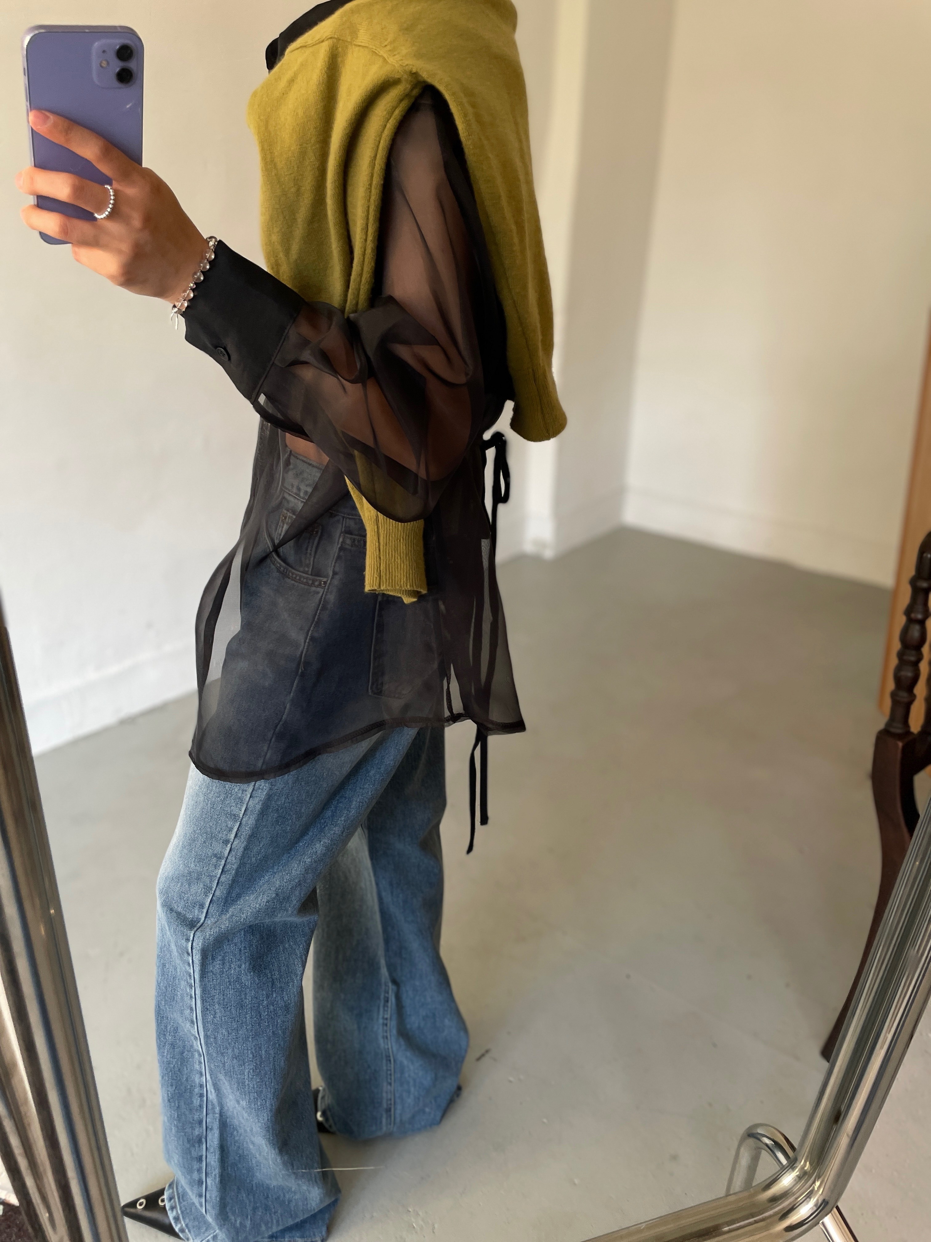 オーガンジーシースルーカラーロングバックリボンシャツ | 詳細画像14