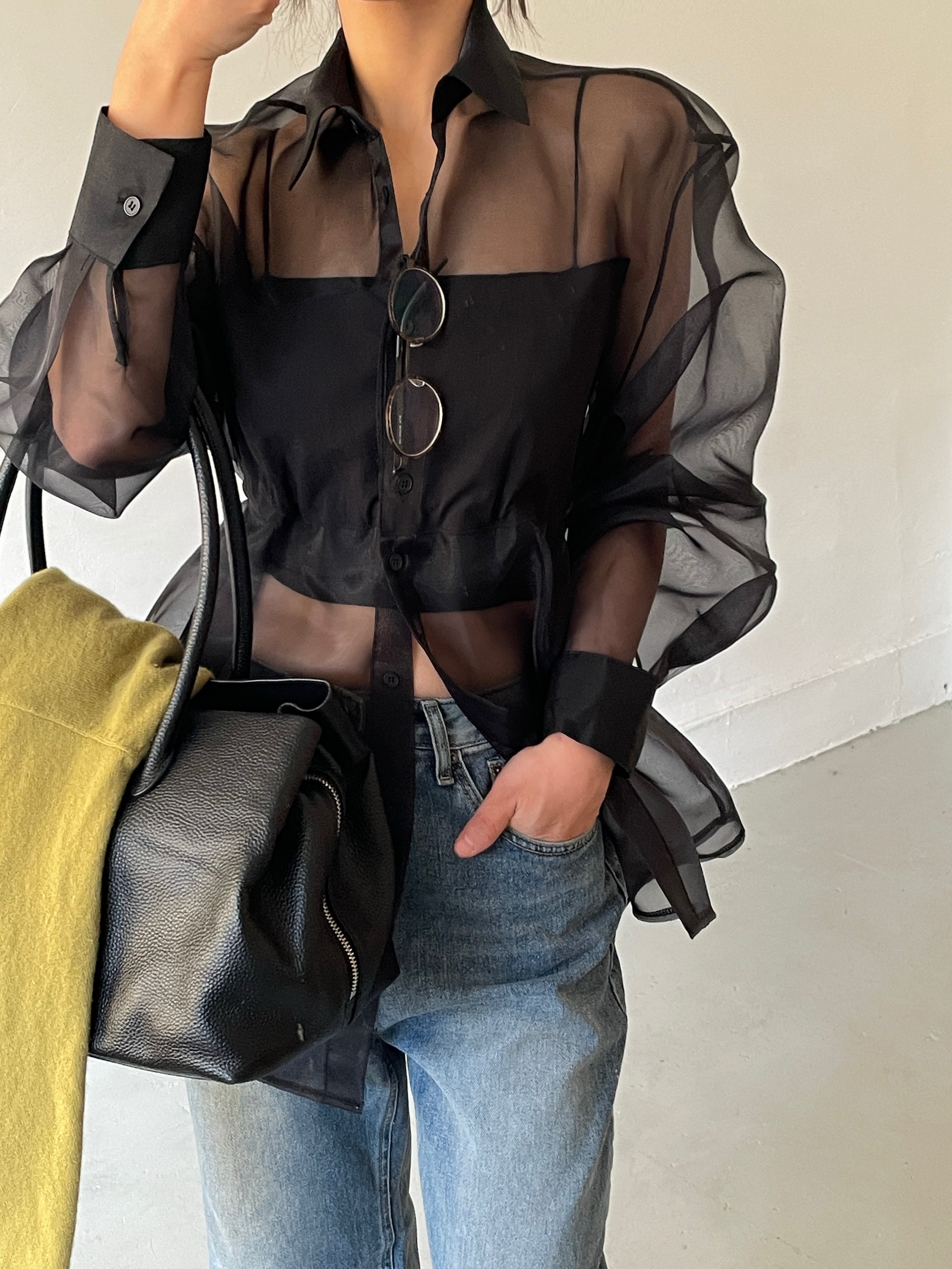 オーガンジーシースルーカラーロングバックリボンシャツ | 詳細画像15