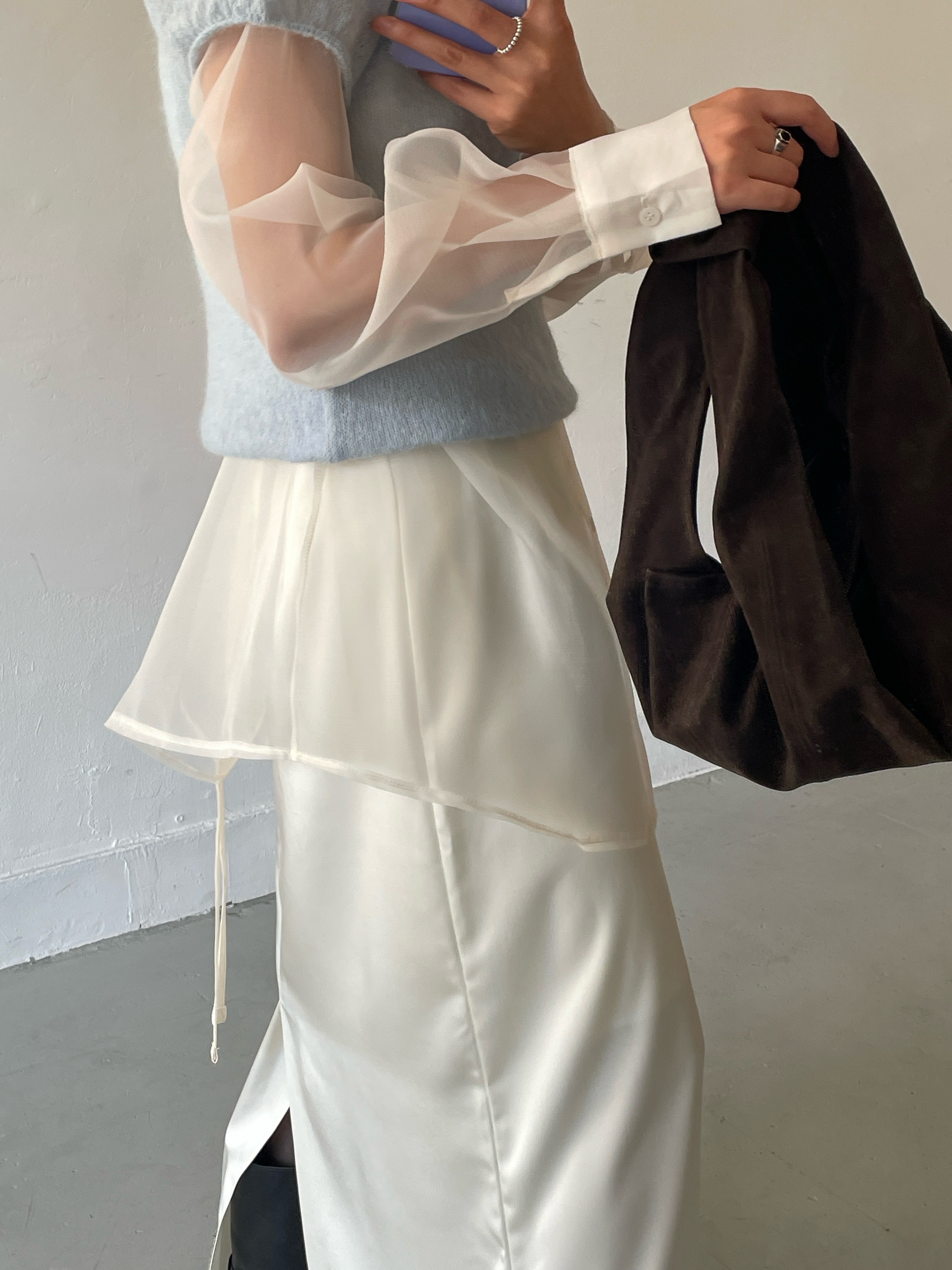 オーガンジーシースルーカラーロングバックリボンシャツ | 詳細画像16