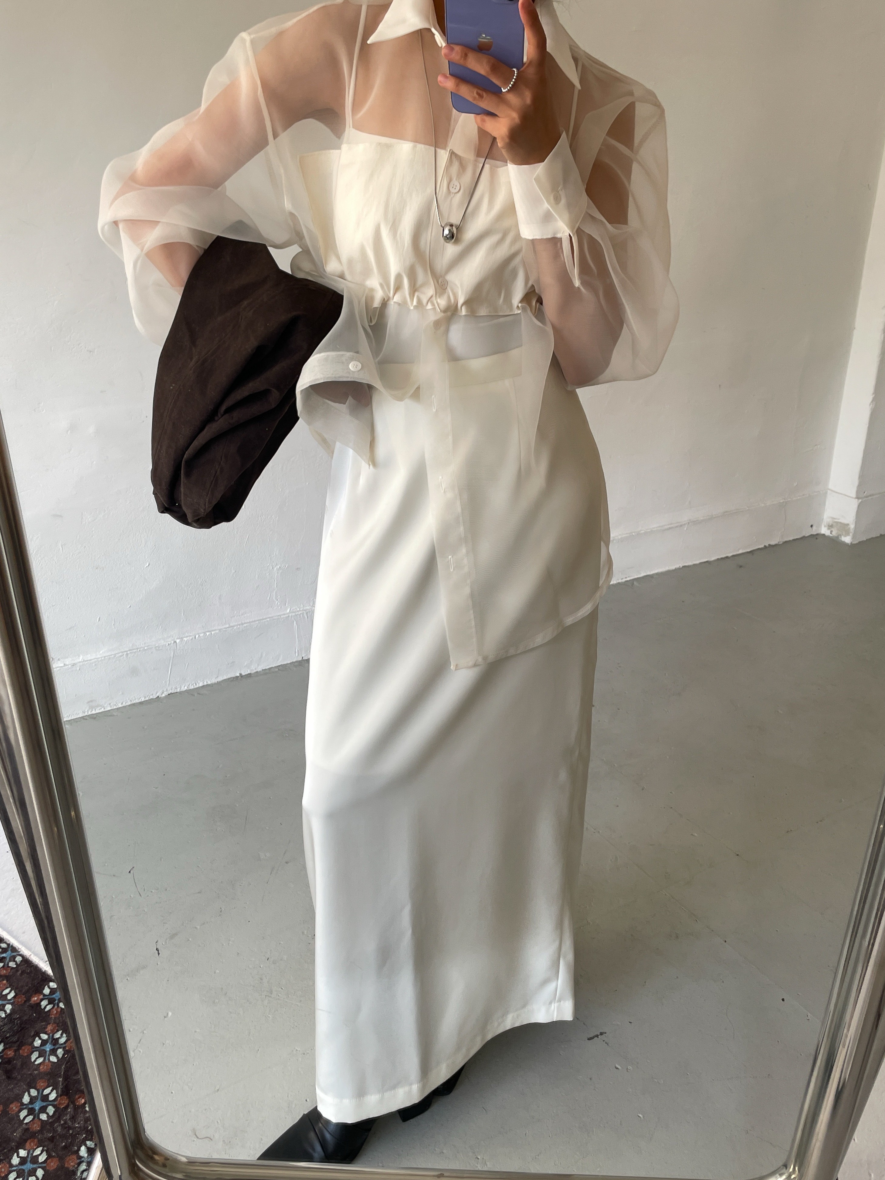 オーガンジーシースルーカラーロングバックリボンシャツ | 詳細画像17