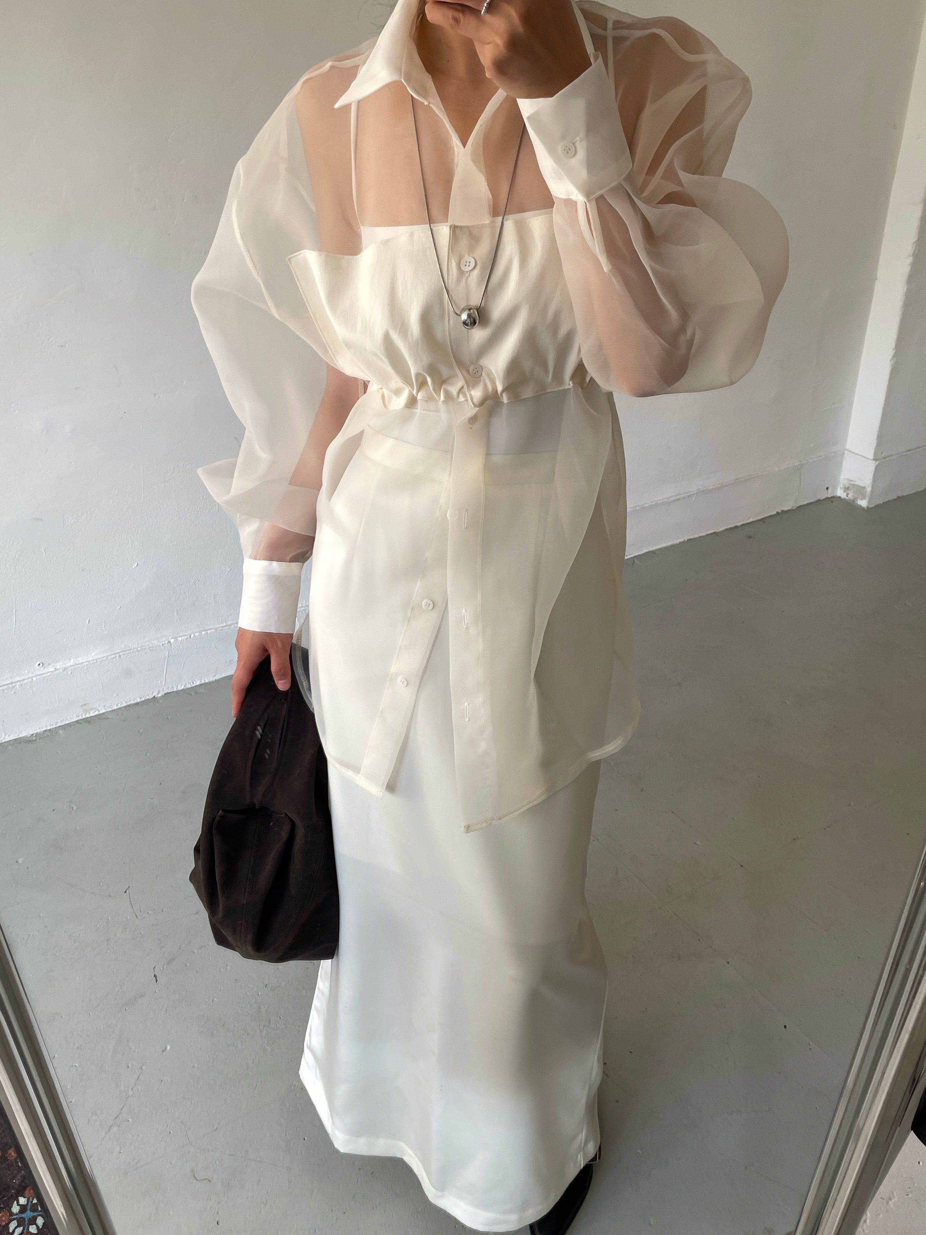 オーガンジーシースルーカラーロングバックリボンシャツ | 詳細画像19