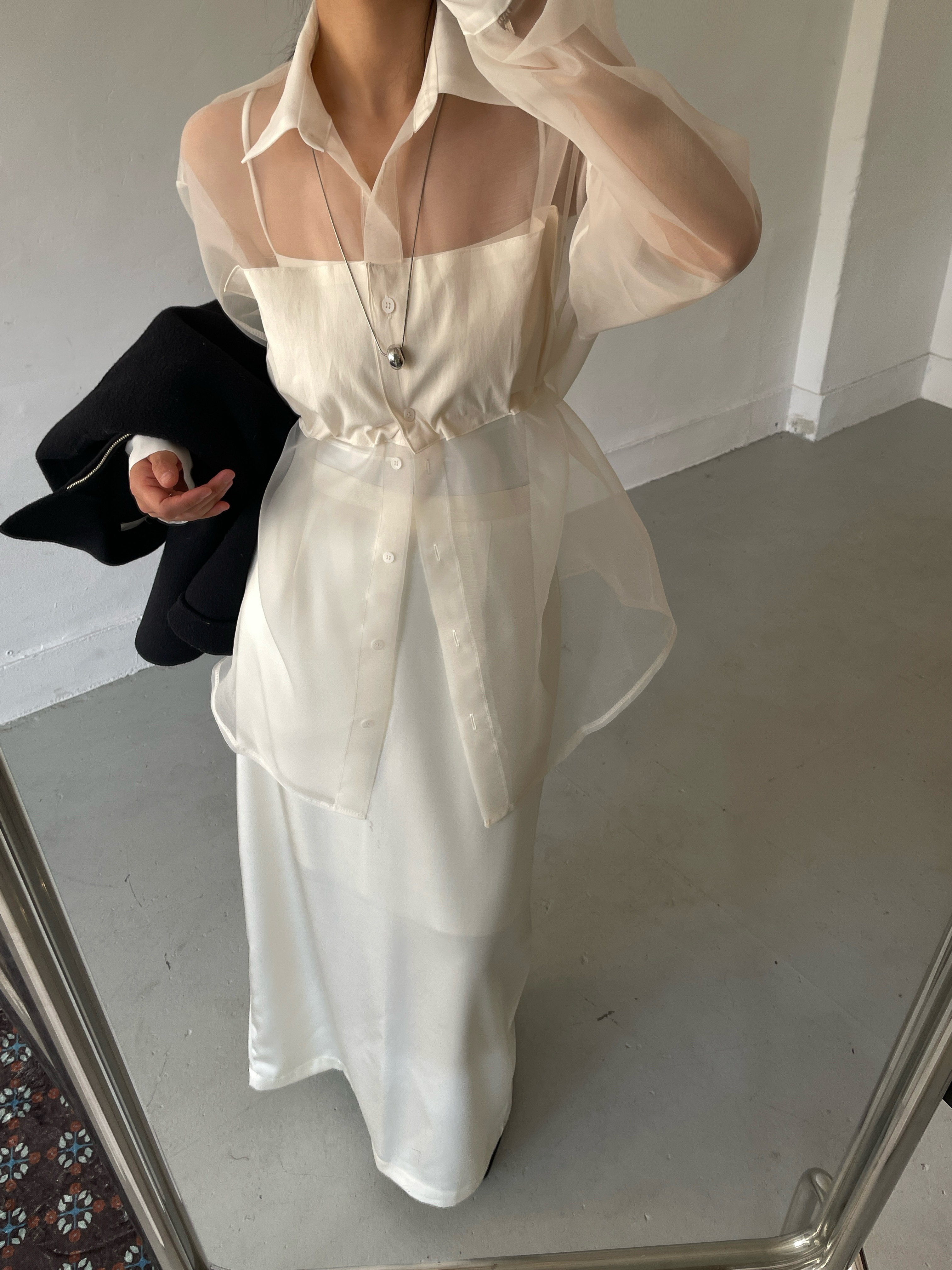 オーガンジーシースルーカラーロングバックリボンシャツ | 詳細画像20