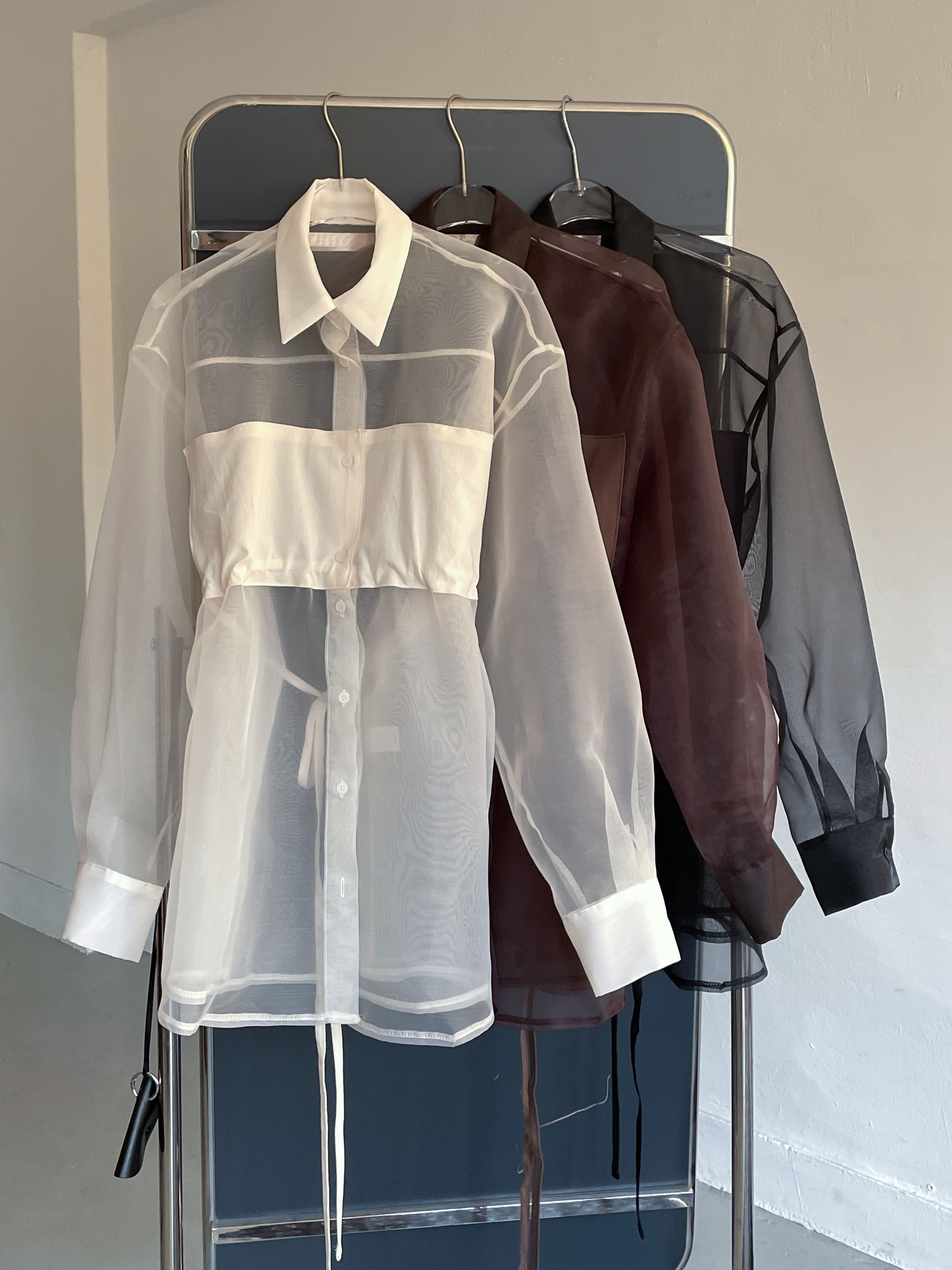 オーガンジーシースルーカラーロングバックリボンシャツ | 詳細画像21