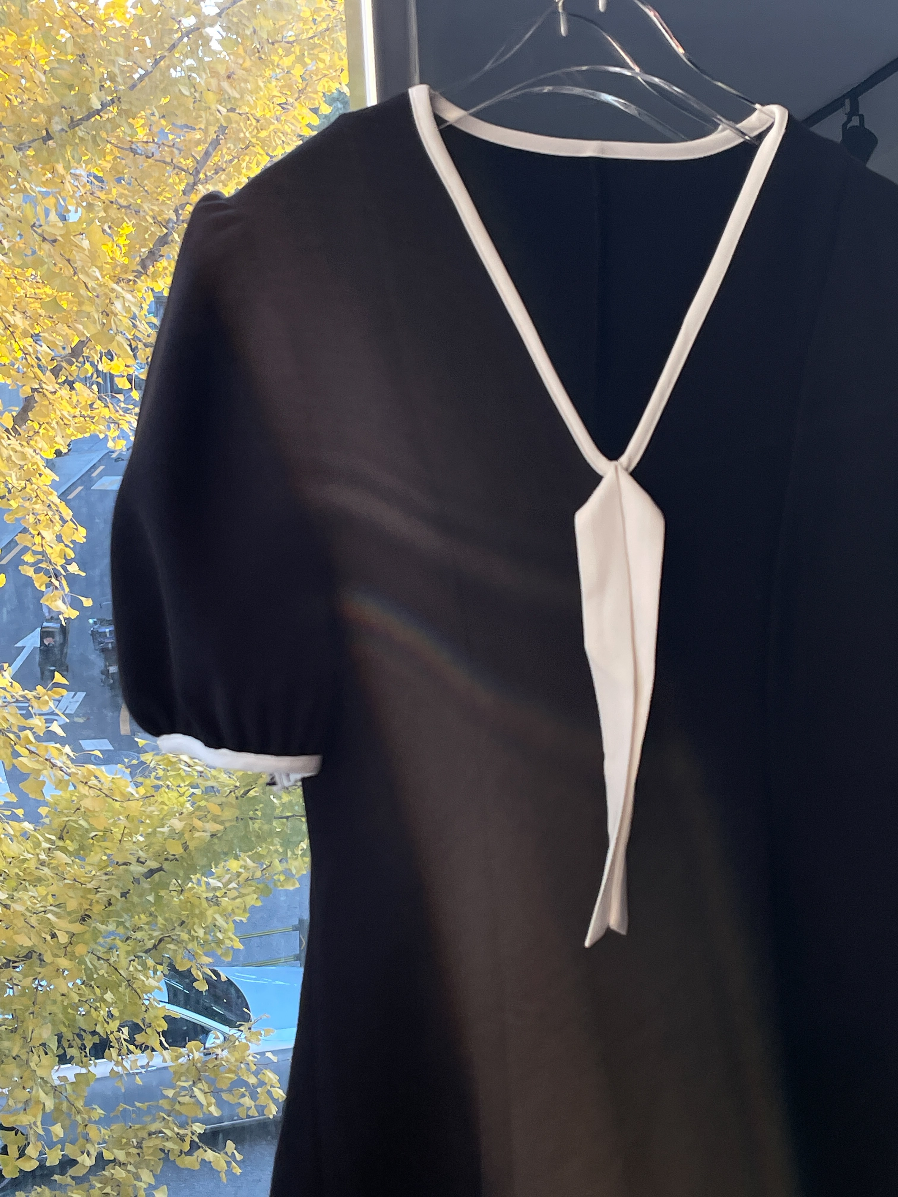 リボンVネックパフスリーブ半袖サイドジップミニ配色ワンピース | 詳細画像21