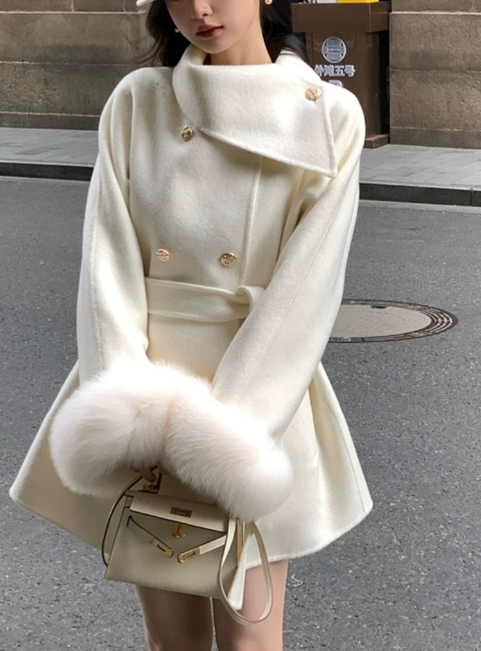 ウール混フォックスファーラグランハーフコートストラップ付 | 詳細画像2