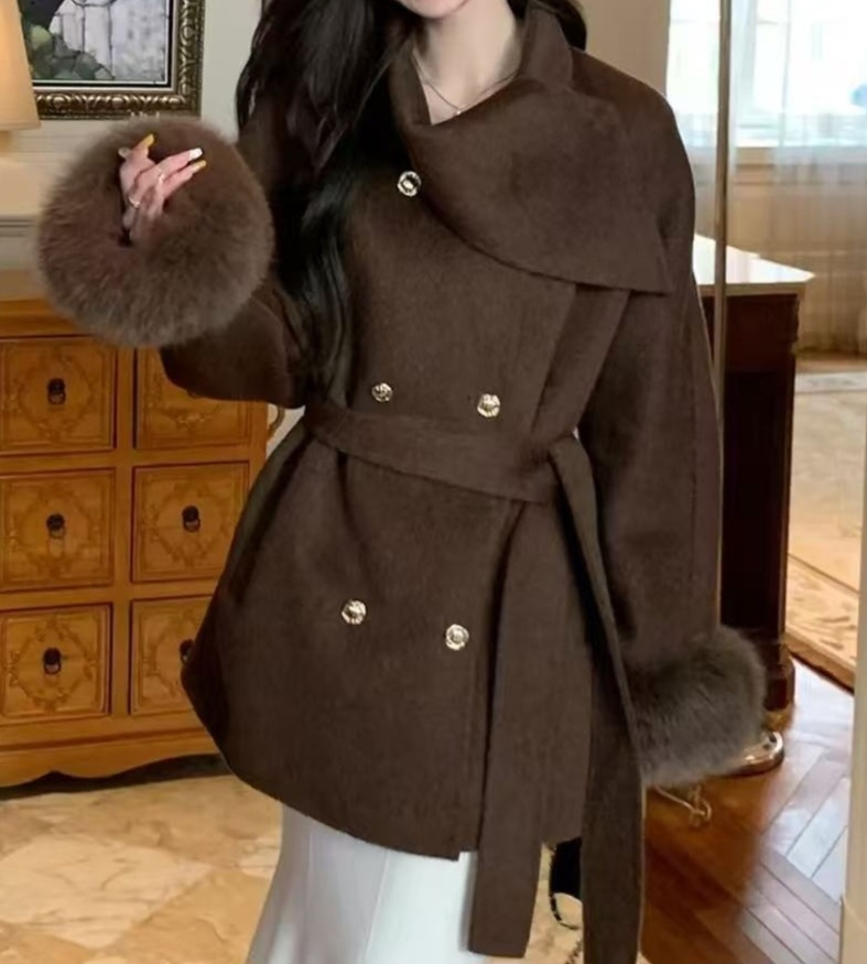 ウール混フォックスファーラグランハーフコートストラップ付 | 詳細画像3