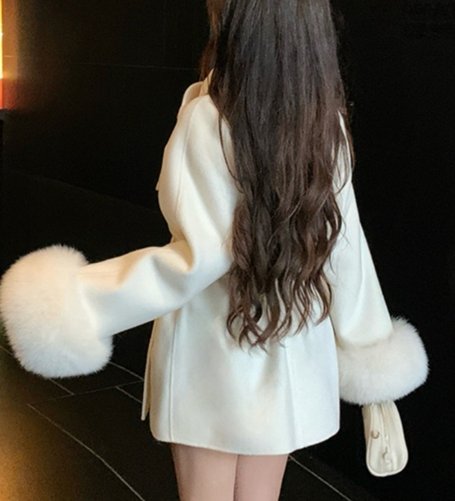 ウール混フォックスファーラグランハーフコートストラップ付 | 詳細画像7