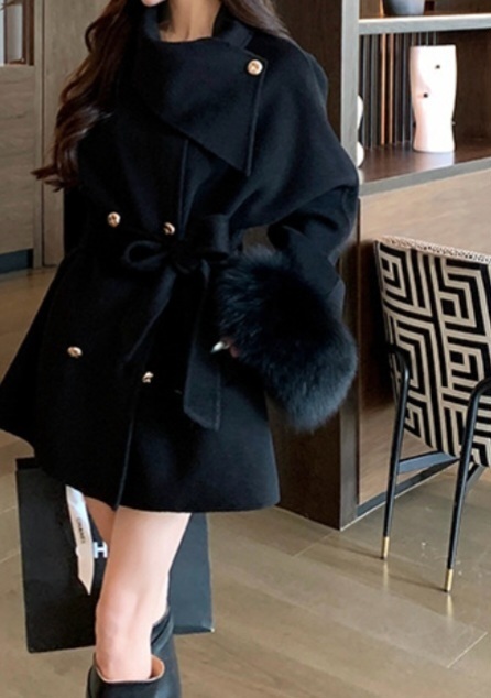 ウール混フォックスファーラグランハーフコートストラップ付 | 詳細画像15