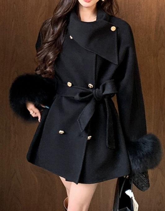 ウール混フォックスファーラグランハーフコートストラップ付 | 詳細画像17